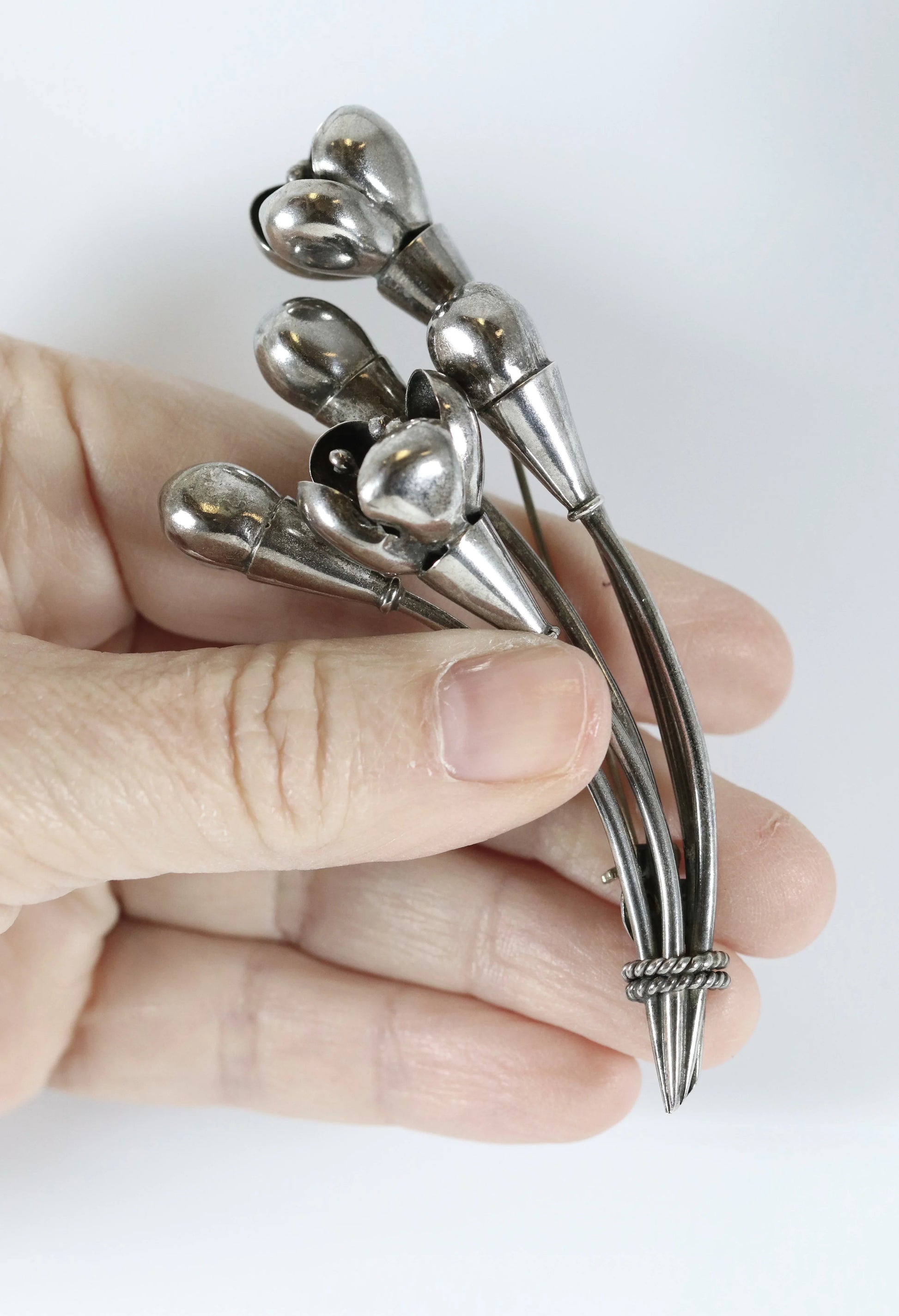SOLD OUT: Vintage Taxco Antonio Pineda Jewelry | Large Handcrafted Budding Flower Brooch - Carmel Fine Silver Jewelry