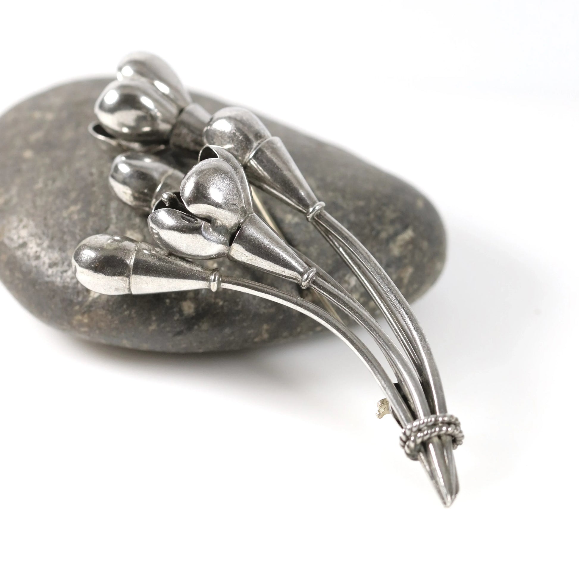 SOLD OUT: Vintage Taxco Antonio Pineda Jewelry | Large Handcrafted Budding Flower Brooch - Carmel Fine Silver Jewelry