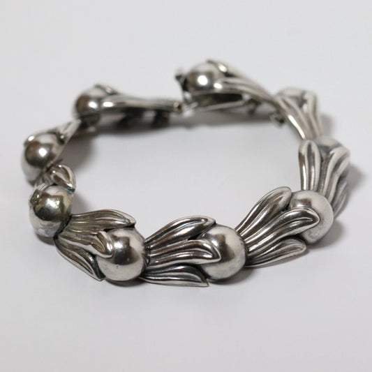 SOLD OUT: Vintage Taxco Los Castillo Jewelry | Silver Cabochon Tulip Panel Bracelet - Carmel Fine Silver Jewelry