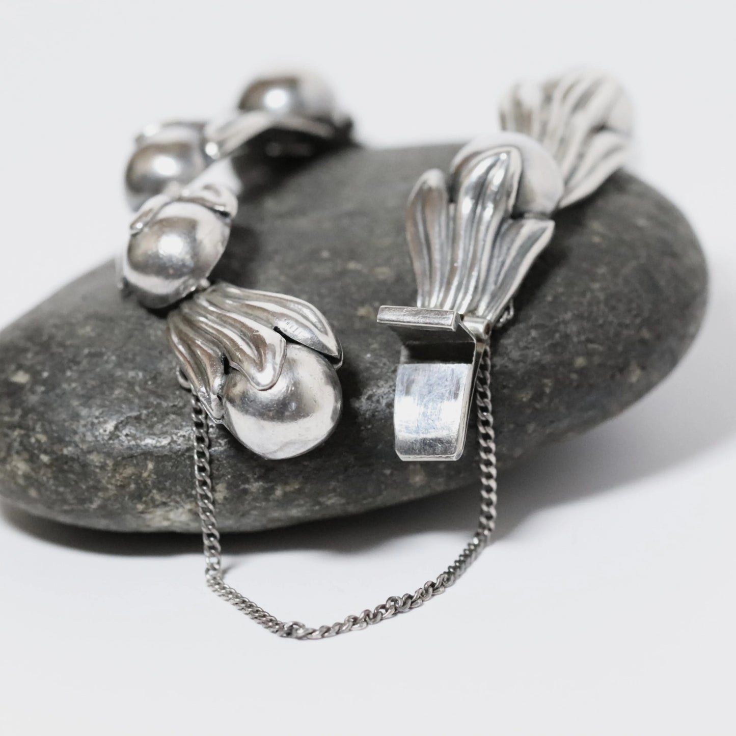 SOLD OUT: Vintage Taxco Los Castillo Jewelry | Silver Cabochon Tulip Panel Bracelet - Carmel Fine Silver Jewelry