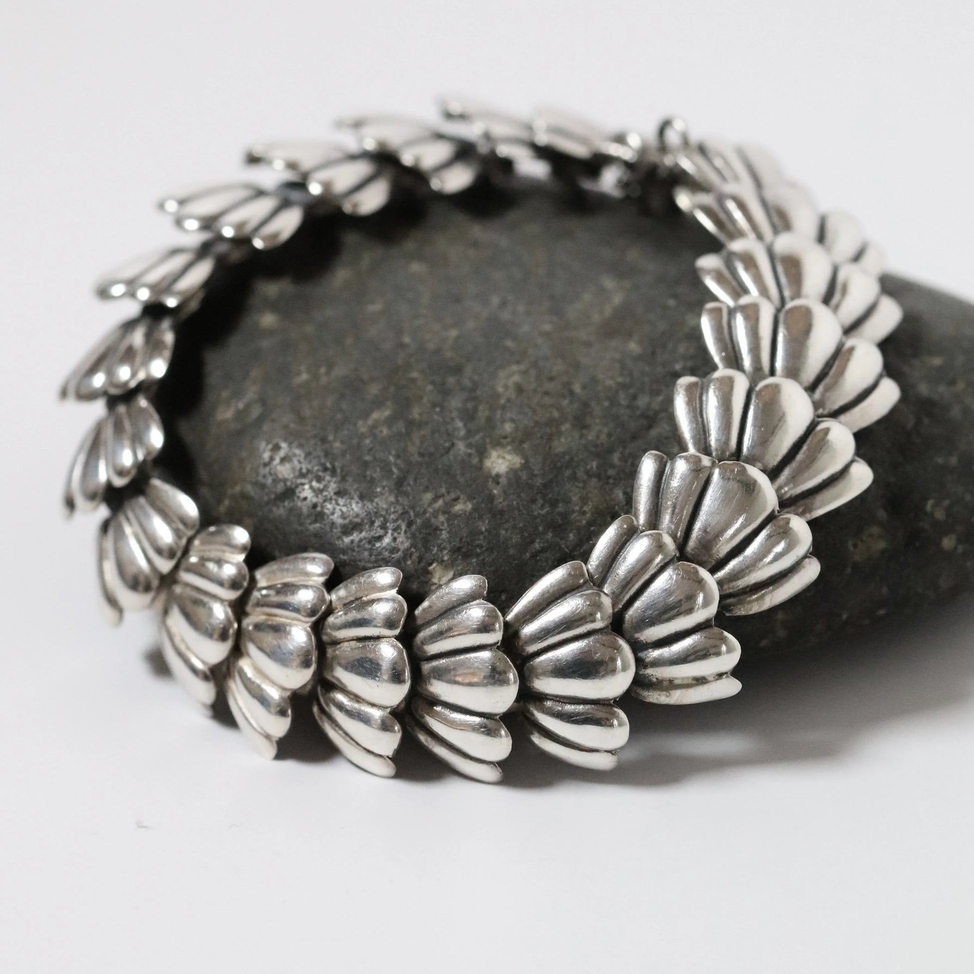 SOLD OUT: Vintage Taxco Los Castillo Jewelry | Silver Floral Panel Bracelet 168 Mexico - Carmel Fine Silver Jewelry