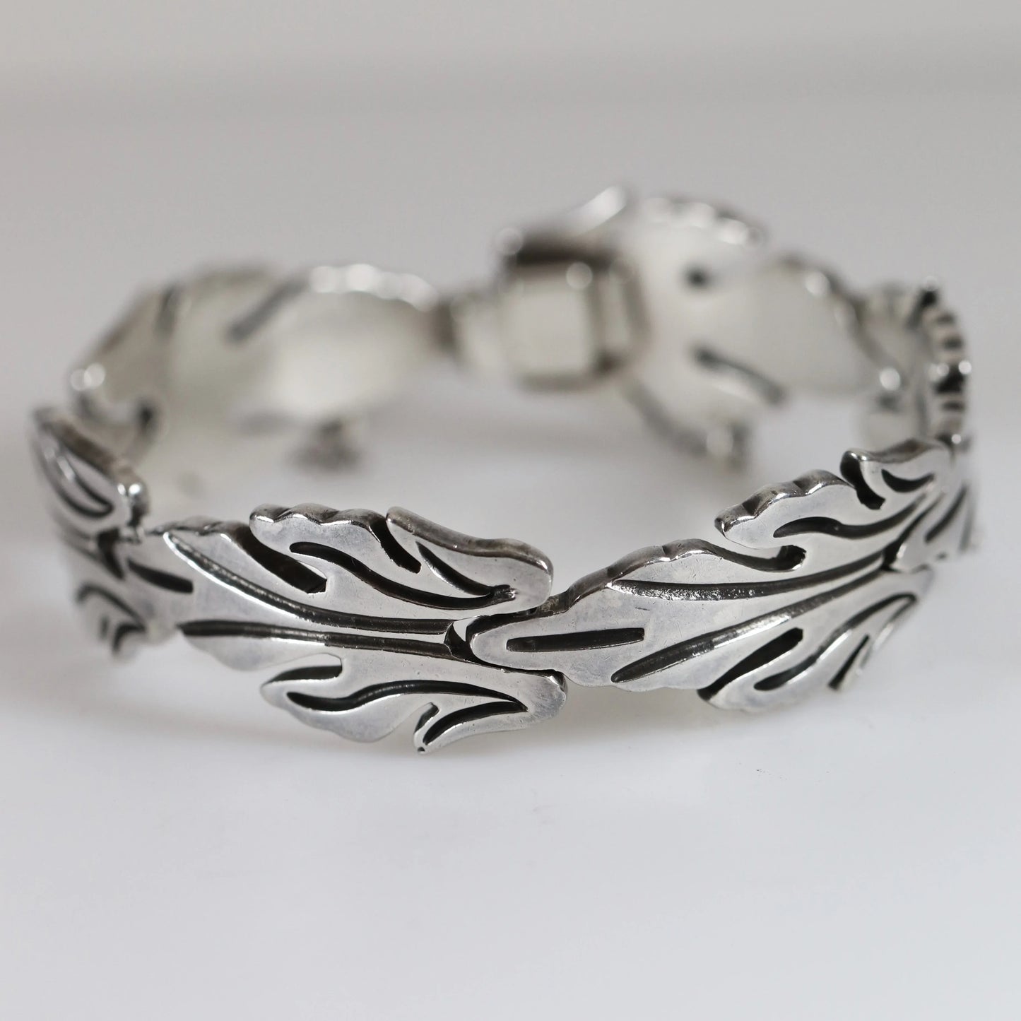 SOLD OUT: Vintage Taxco Silver Jewelry | J. Flores Foliate Panel Bracelet - Carmel Fine Silver Jewelry