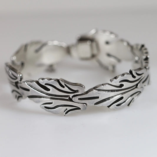 SOLD OUT: Vintage Taxco Silver Jewelry | J. Flores Foliate Panel Bracelet - Carmel Fine Silver Jewelry