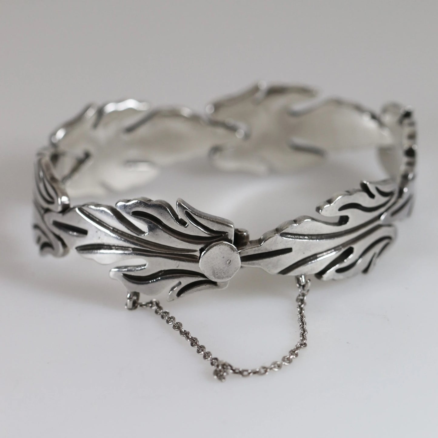 SOLD OUT: Vintage Taxco Silver Jewelry | J. Flores Foliate Panel Bracelet - Carmel Fine Silver Jewelry