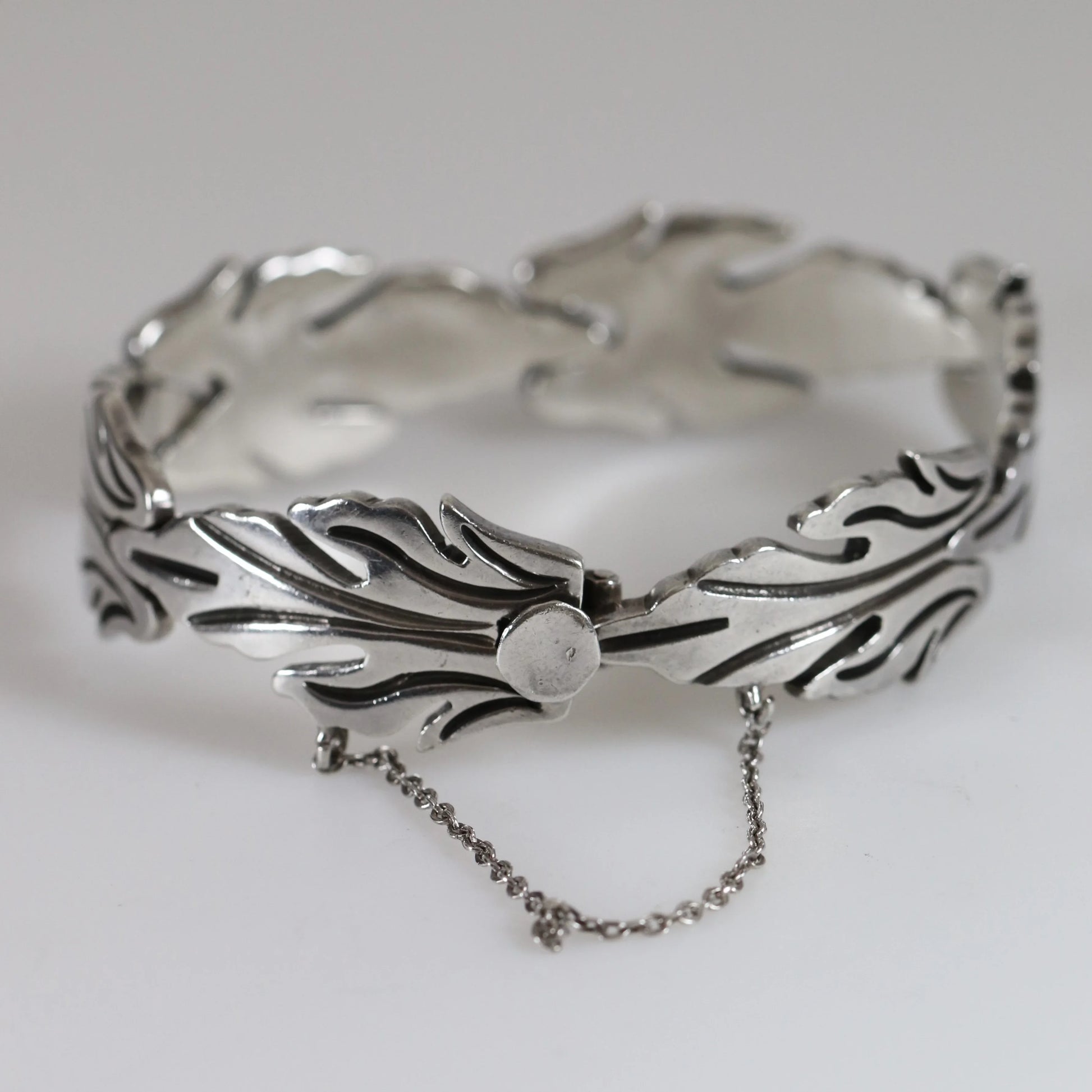 SOLD OUT: Vintage Taxco Silver Jewelry | J. Flores Foliate Panel Bracelet - Carmel Fine Silver Jewelry