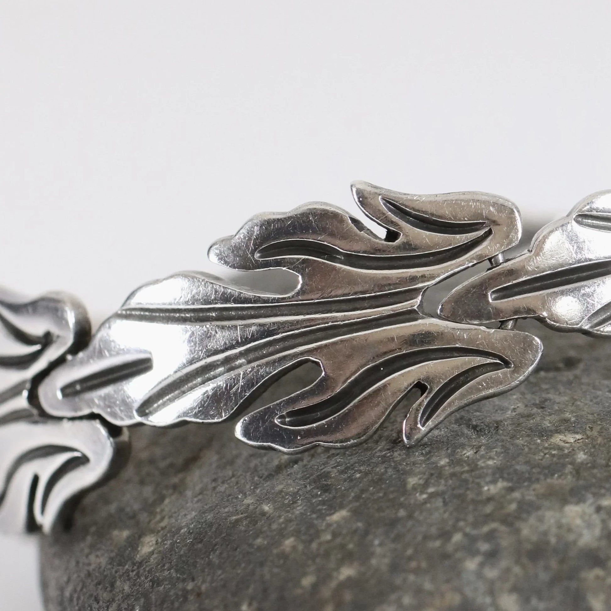 SOLD OUT: Vintage Taxco Silver Jewelry | J. Flores Foliate Panel Bracelet - Carmel Fine Silver Jewelry