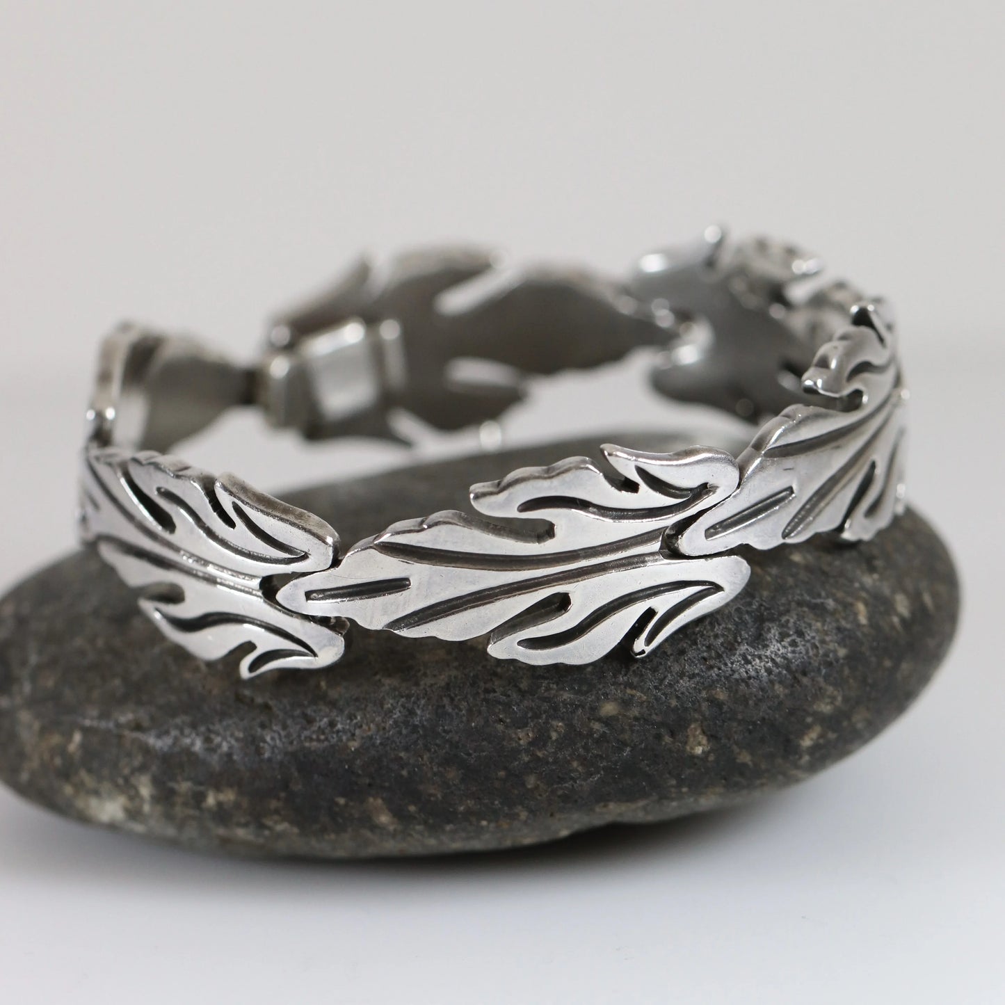 SOLD OUT: Vintage Taxco Silver Jewelry | J. Flores Foliate Panel Bracelet - Carmel Fine Silver Jewelry