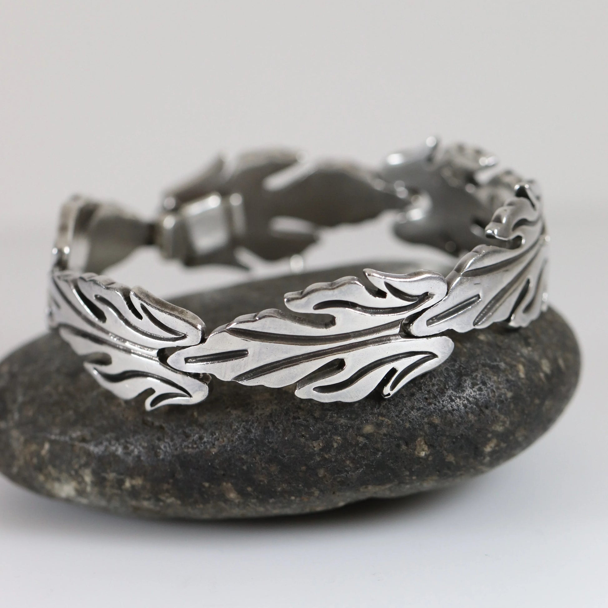SOLD OUT: Vintage Taxco Silver Jewelry | J. Flores Foliate Panel Bracelet - Carmel Fine Silver Jewelry