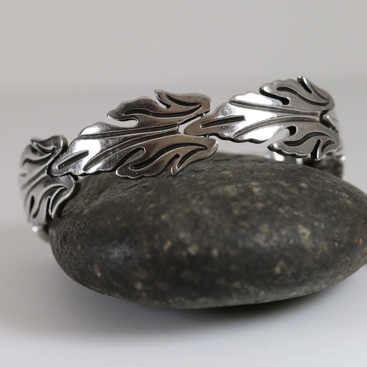 SOLD OUT: Vintage Taxco Silver Jewelry | J. Flores Foliate Panel Bracelet - Carmel Fine Silver Jewelry