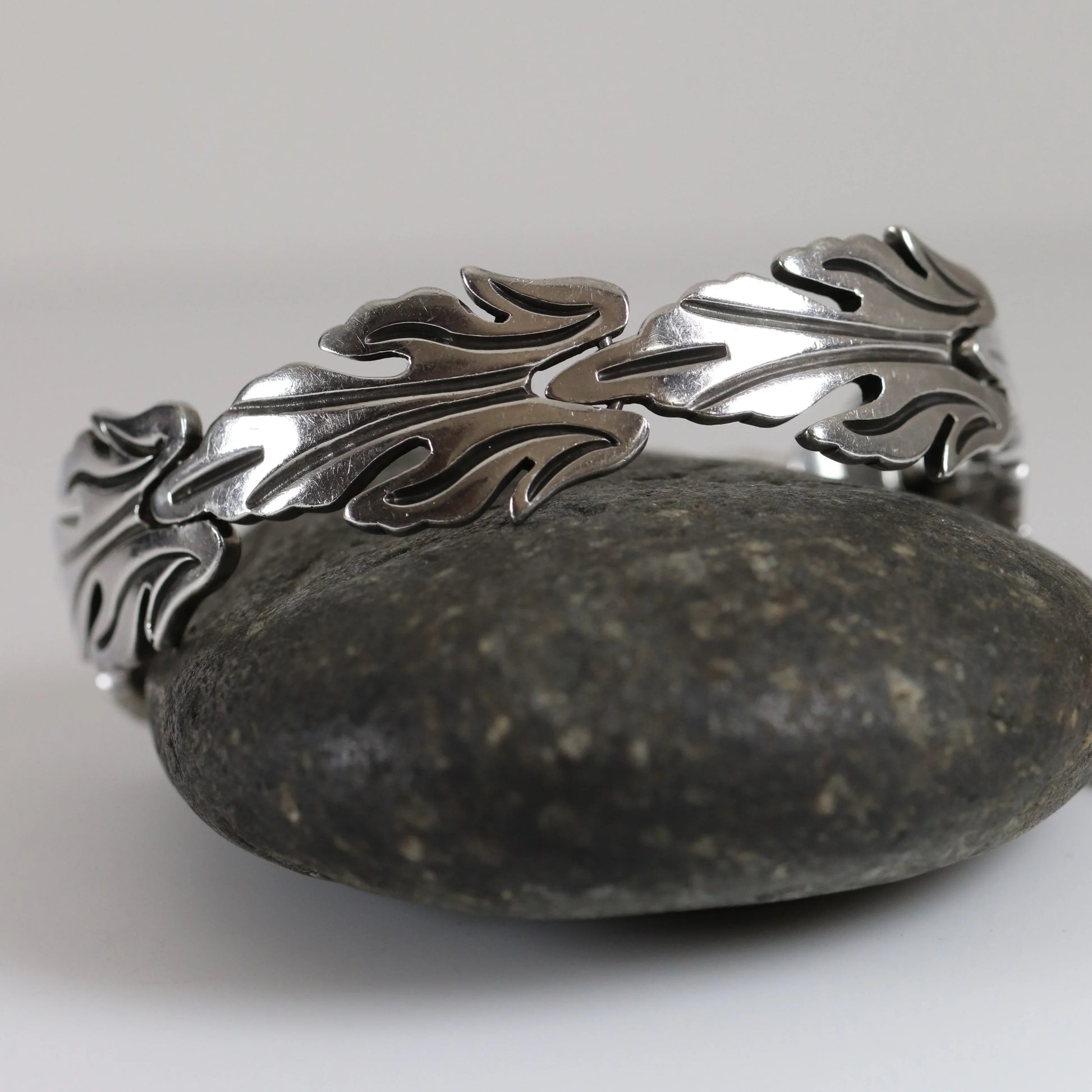 SOLD OUT: Vintage Taxco Silver Jewelry | J. Flores Foliate Panel Bracelet - Carmel Fine Silver Jewelry
