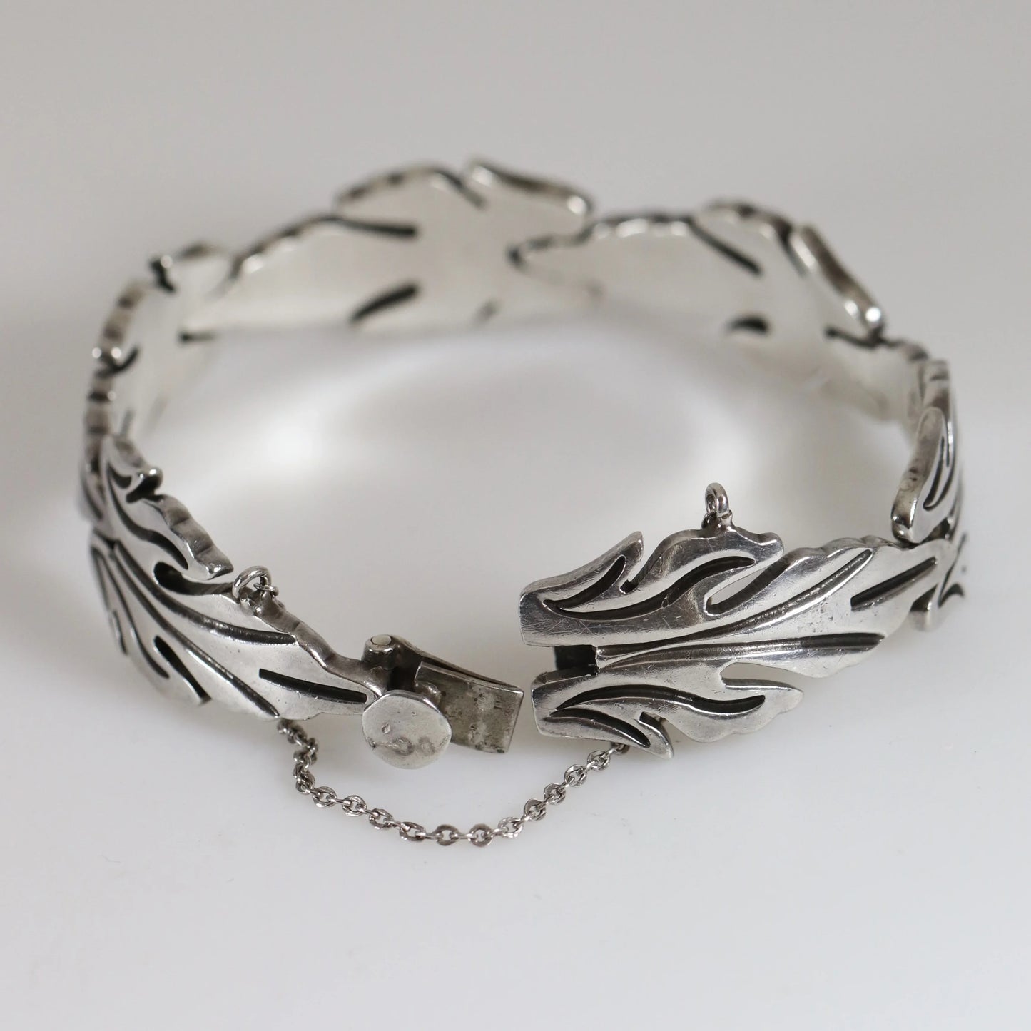 SOLD OUT: Vintage Taxco Silver Jewelry | J. Flores Foliate Panel Bracelet - Carmel Fine Silver Jewelry