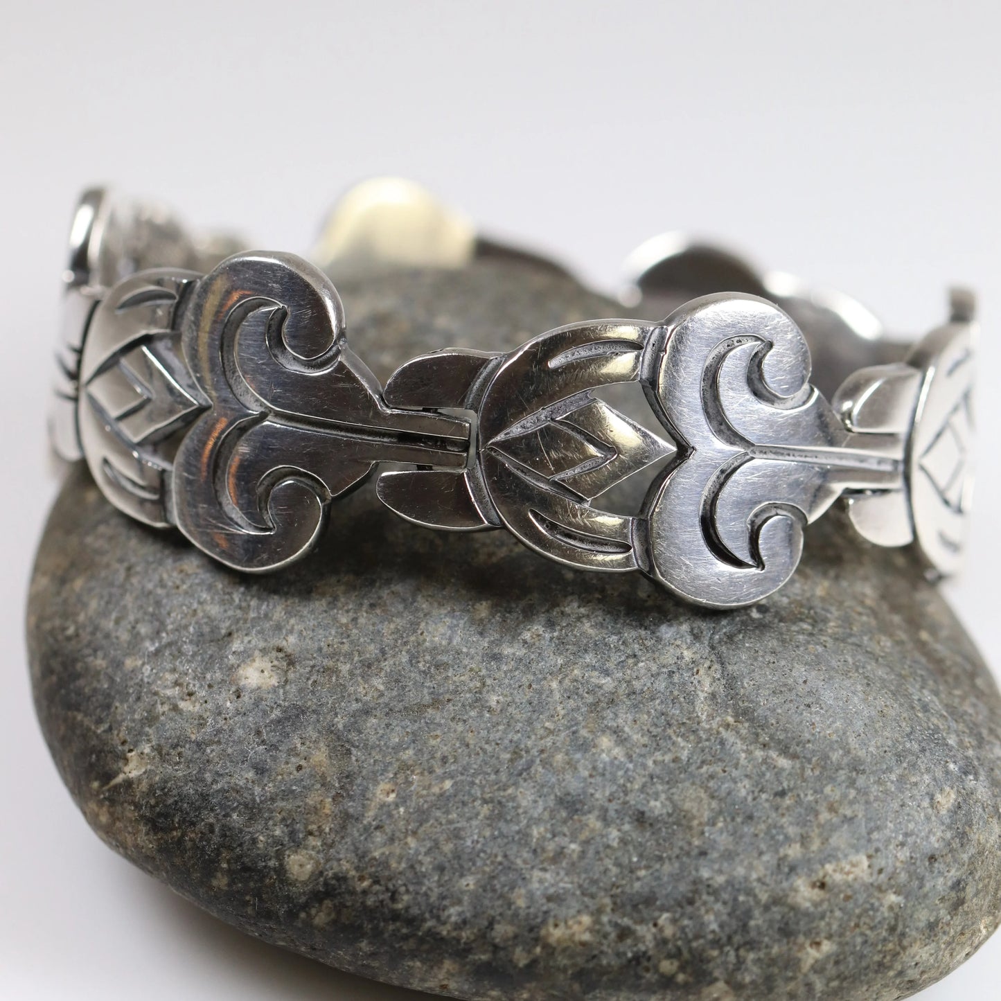 SOLD OUT: Vintage Taxco Silver Mexican Jewelry | A Munos Modernist Panel Bracelet - Carmel Fine Silver Jewelry