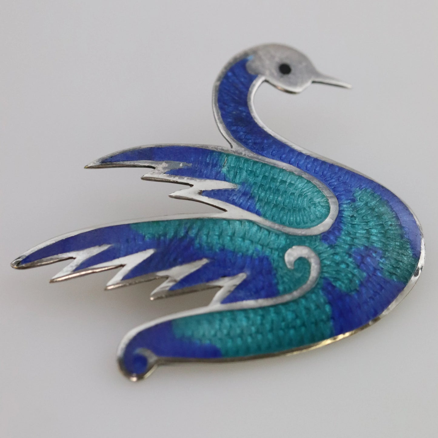 SOLD OUT: Vintage Taxco Silver Mexican Jewelry | Jeronimo Fuentes Enamel Swan Brooch - Carmel Fine Silver Jewelry