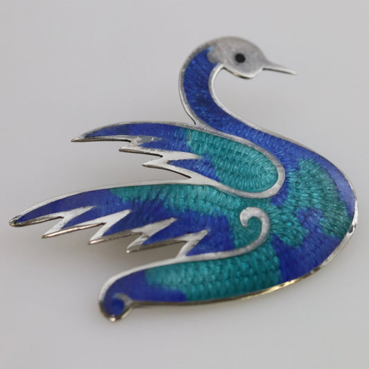 SOLD OUT: Vintage Taxco Silver Mexican Jewelry | Jeronimo Fuentes Enamel Swan Brooch - Carmel Fine Silver Jewelry