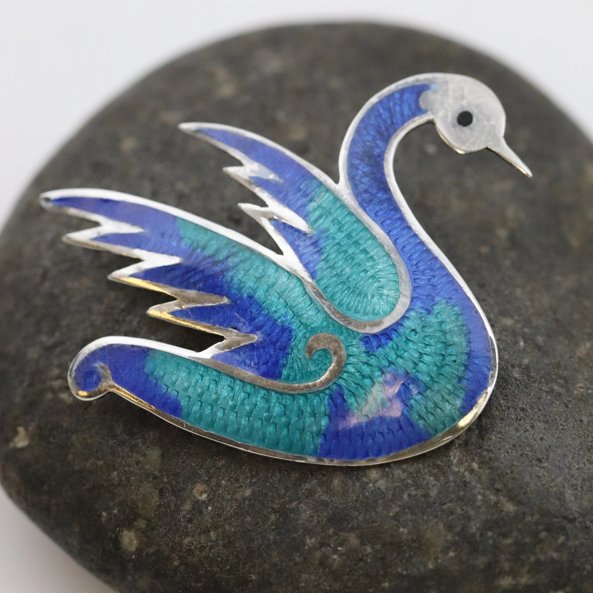 SOLD OUT: Vintage Taxco Silver Mexican Jewelry | Jeronimo Fuentes Enamel Swan Brooch - Carmel Fine Silver Jewelry