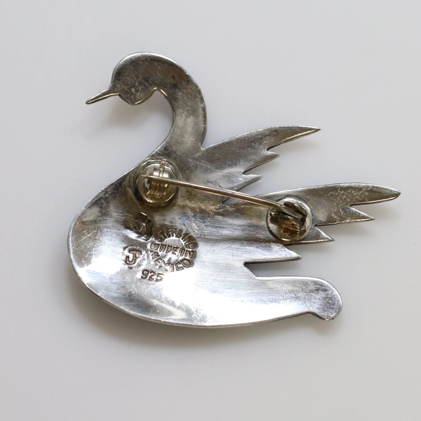 SOLD OUT: Vintage Taxco Silver Mexican Jewelry | Jeronimo Fuentes Enamel Swan Brooch - Carmel Fine Silver Jewelry