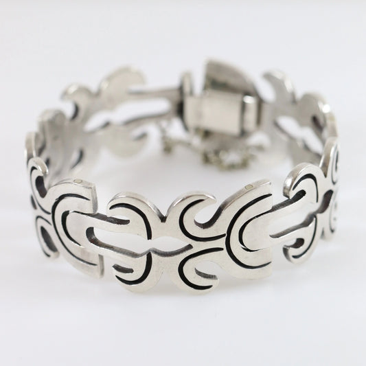 SOLD OUT: Vintage Taxco Silver Mexican Jewelry | Jose Silva Solid Silver Panel Bracelet - Carmel Fine Silver Jewelry