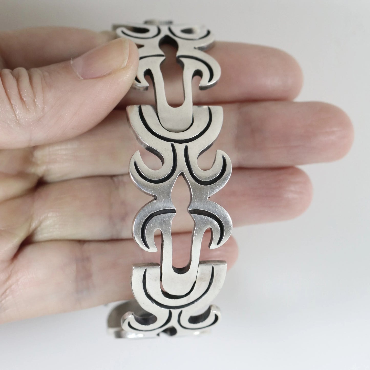 SOLD OUT: Vintage Taxco Silver Mexican Jewelry | Jose Silva Solid Silver Panel Bracelet - Carmel Fine Silver Jewelry