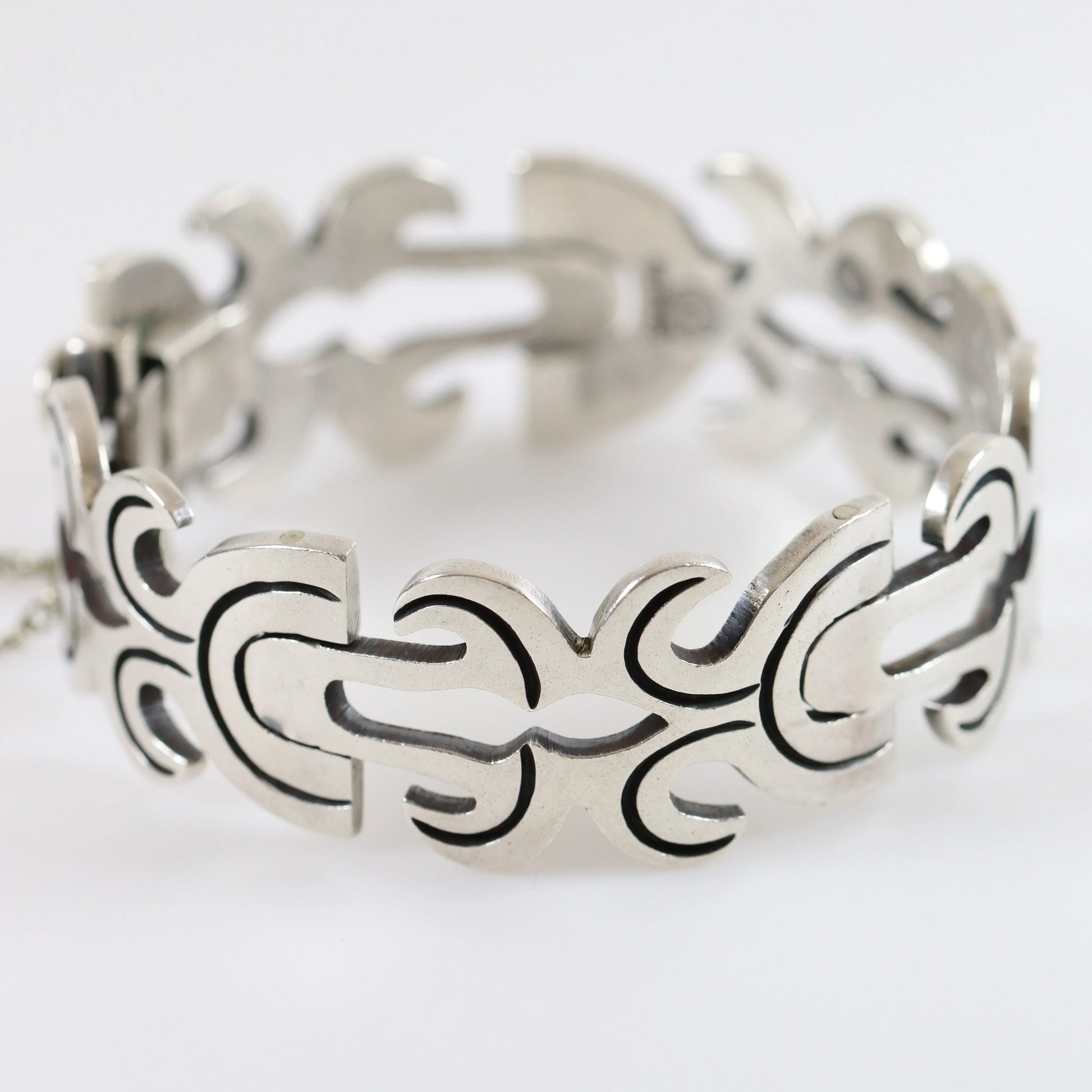 SOLD OUT: Vintage Taxco Silver Mexican Jewelry | Jose Silva Solid Silver Panel Bracelet - Carmel Fine Silver Jewelry