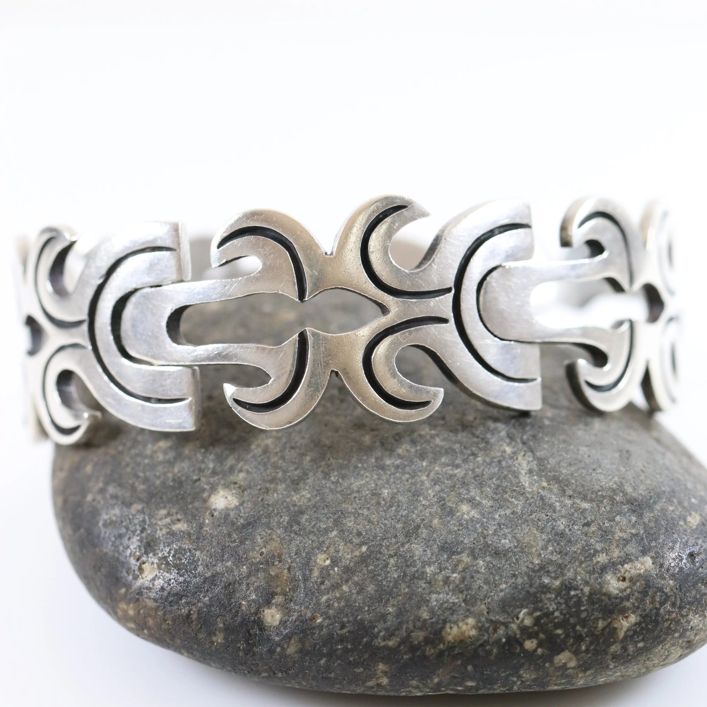 SOLD OUT: Vintage Taxco Silver Mexican Jewelry | Jose Silva Solid Silver Panel Bracelet - Carmel Fine Silver Jewelry