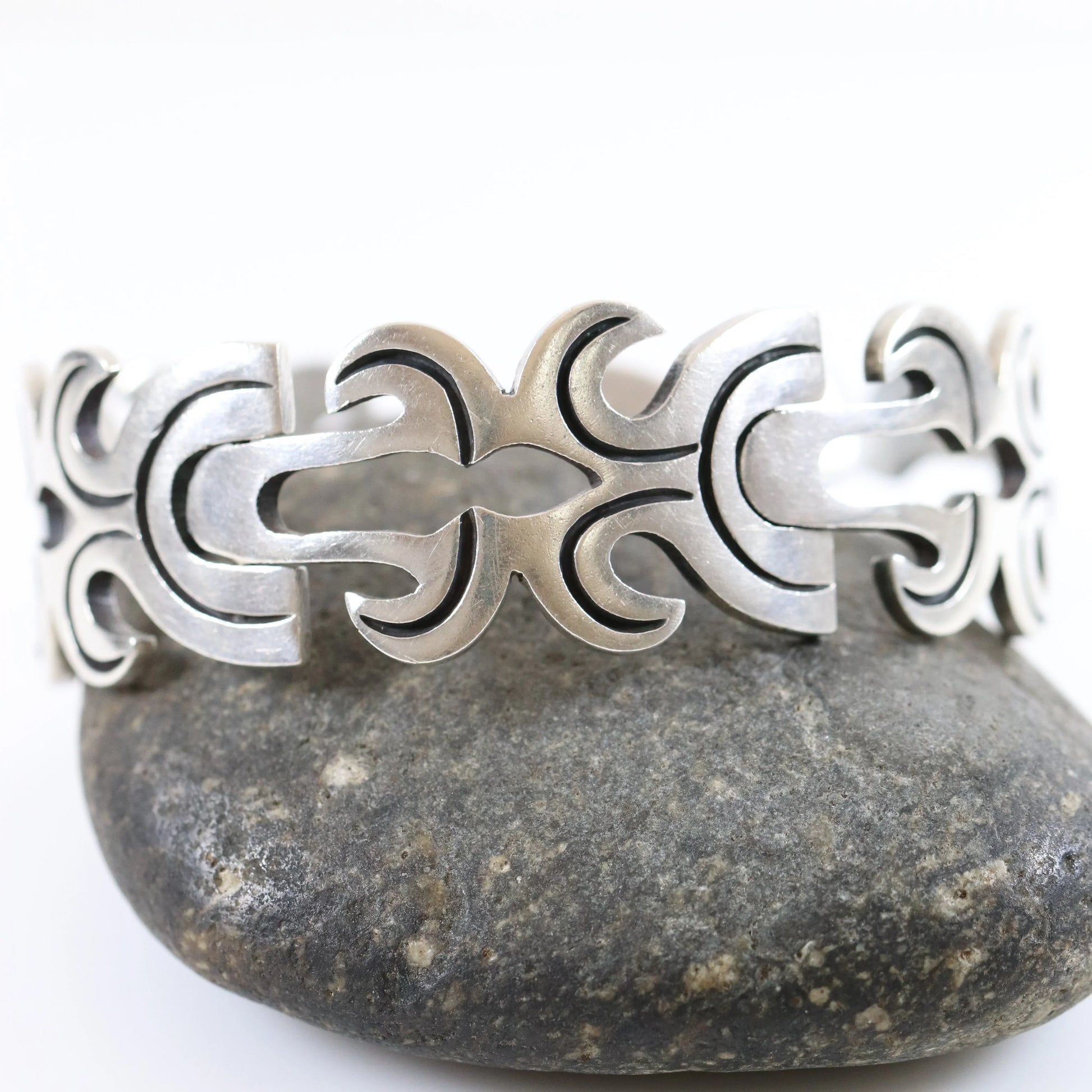 SOLD OUT: Vintage Taxco Silver Mexican Jewelry | Jose Silva Solid Silver Panel Bracelet - Carmel Fine Silver Jewelry
