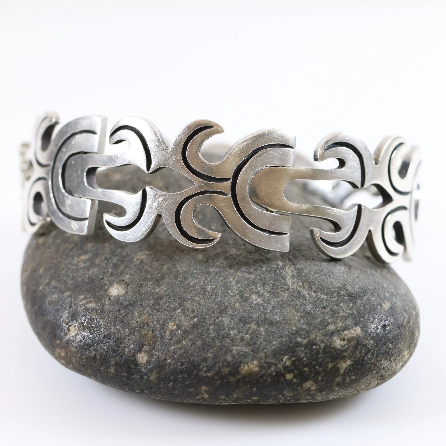 SOLD OUT: Vintage Taxco Silver Mexican Jewelry | Jose Silva Solid Silver Panel Bracelet - Carmel Fine Silver Jewelry