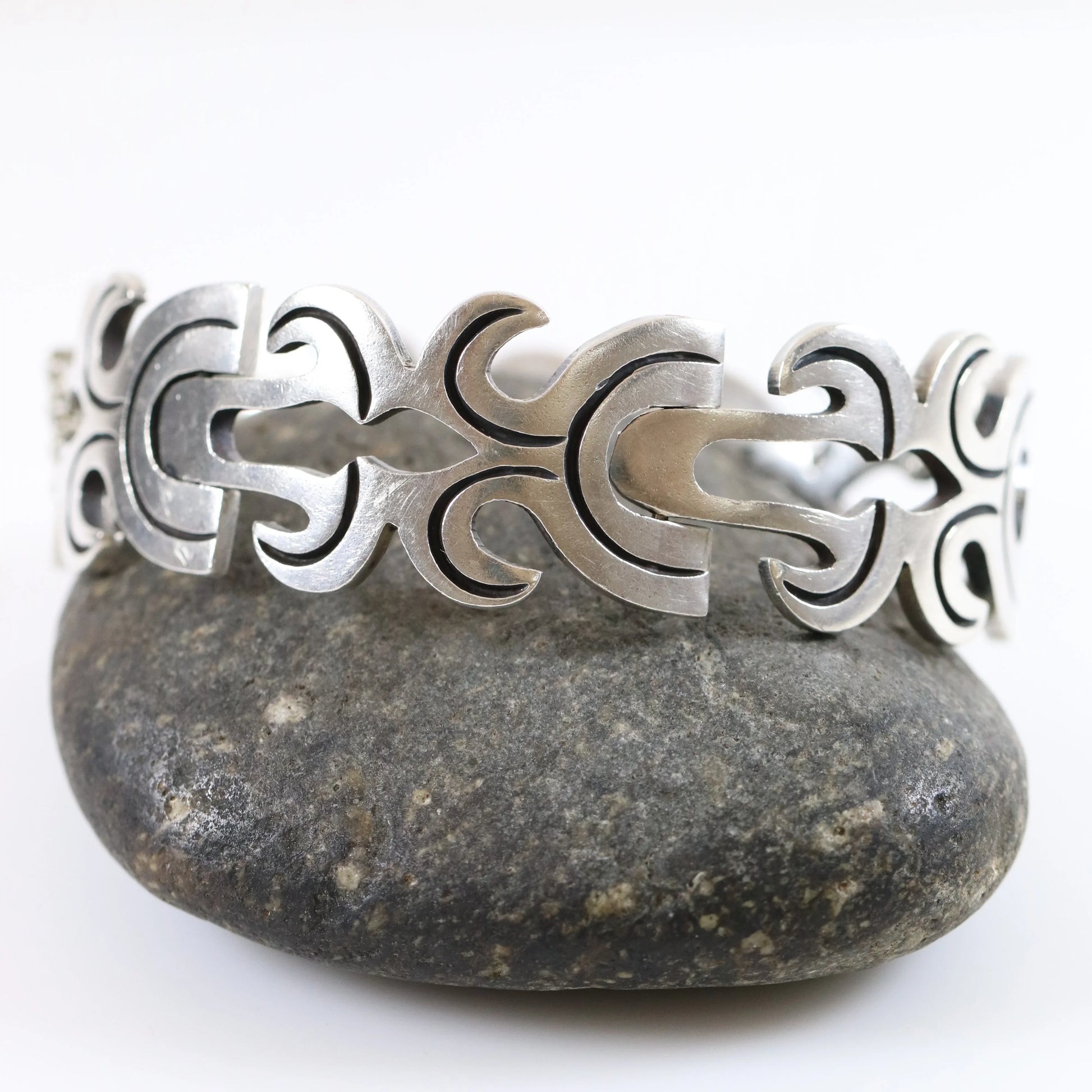 SOLD OUT: Vintage Taxco Silver Mexican Jewelry | Jose Silva Solid Silver Panel Bracelet - Carmel Fine Silver Jewelry