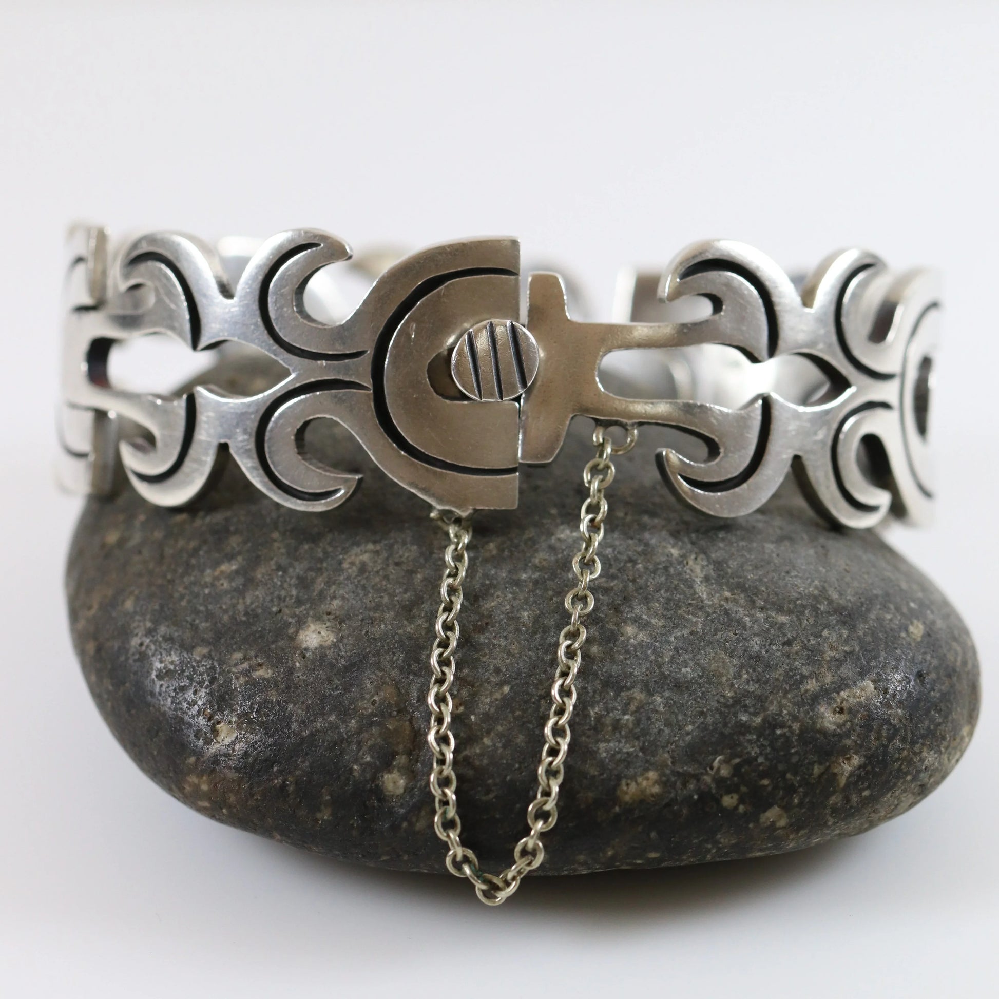 SOLD OUT: Vintage Taxco Silver Mexican Jewelry | Jose Silva Solid Silver Panel Bracelet - Carmel Fine Silver Jewelry