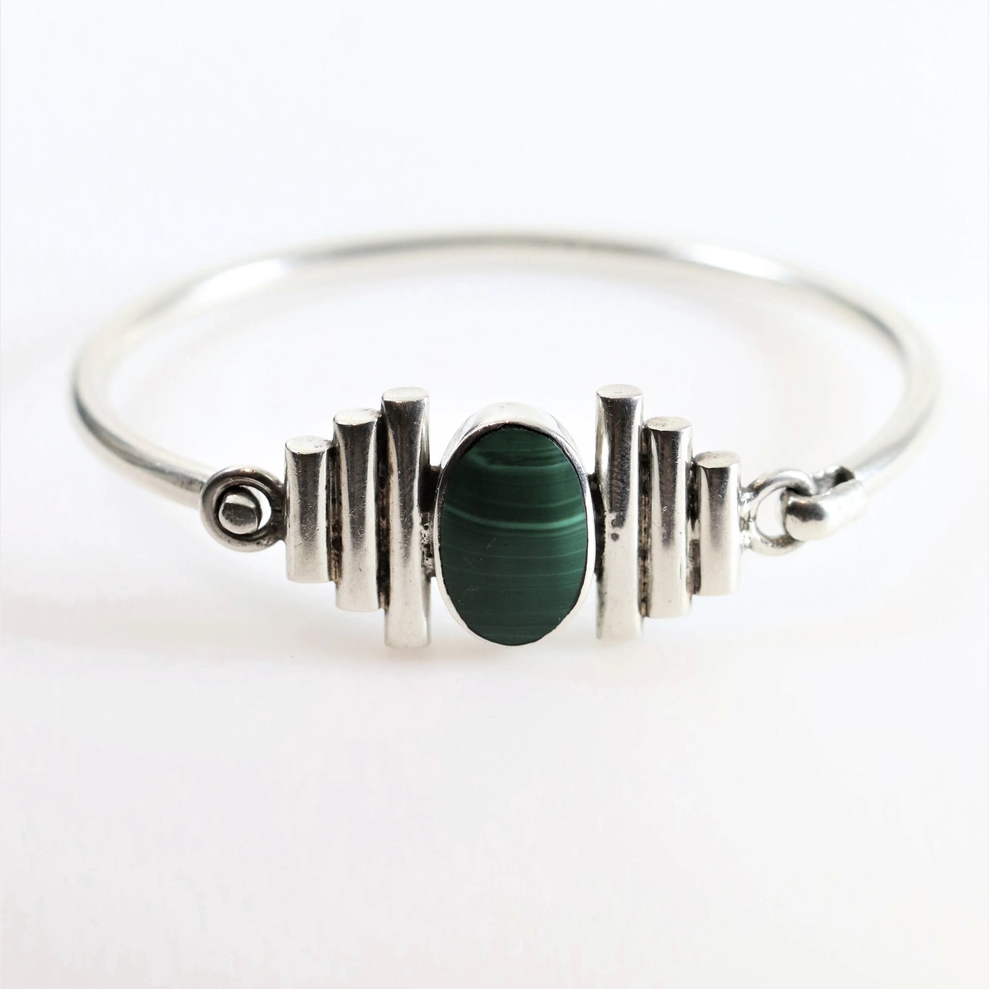 SOLD OUT: Vintage Taxco Silver Mexican Jewelry | Malachite Modernist Bracelet - Carmel Fine Silver Jewelry