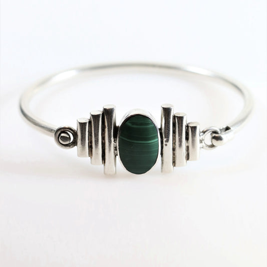 SOLD OUT: Vintage Taxco Silver Mexican Jewelry | Malachite Modernist Bracelet - Carmel Fine Silver Jewelry