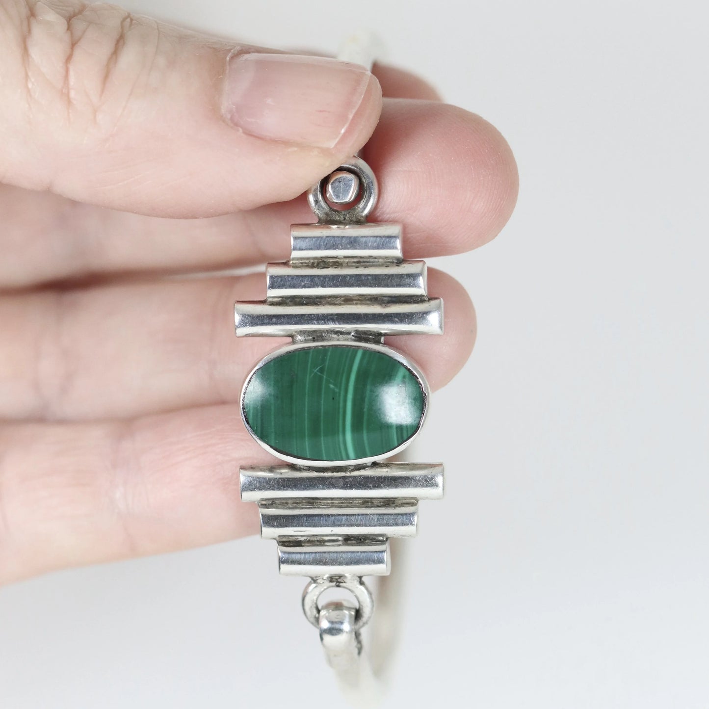 SOLD OUT: Vintage Taxco Silver Mexican Jewelry | Malachite Modernist Bracelet - Carmel Fine Silver Jewelry
