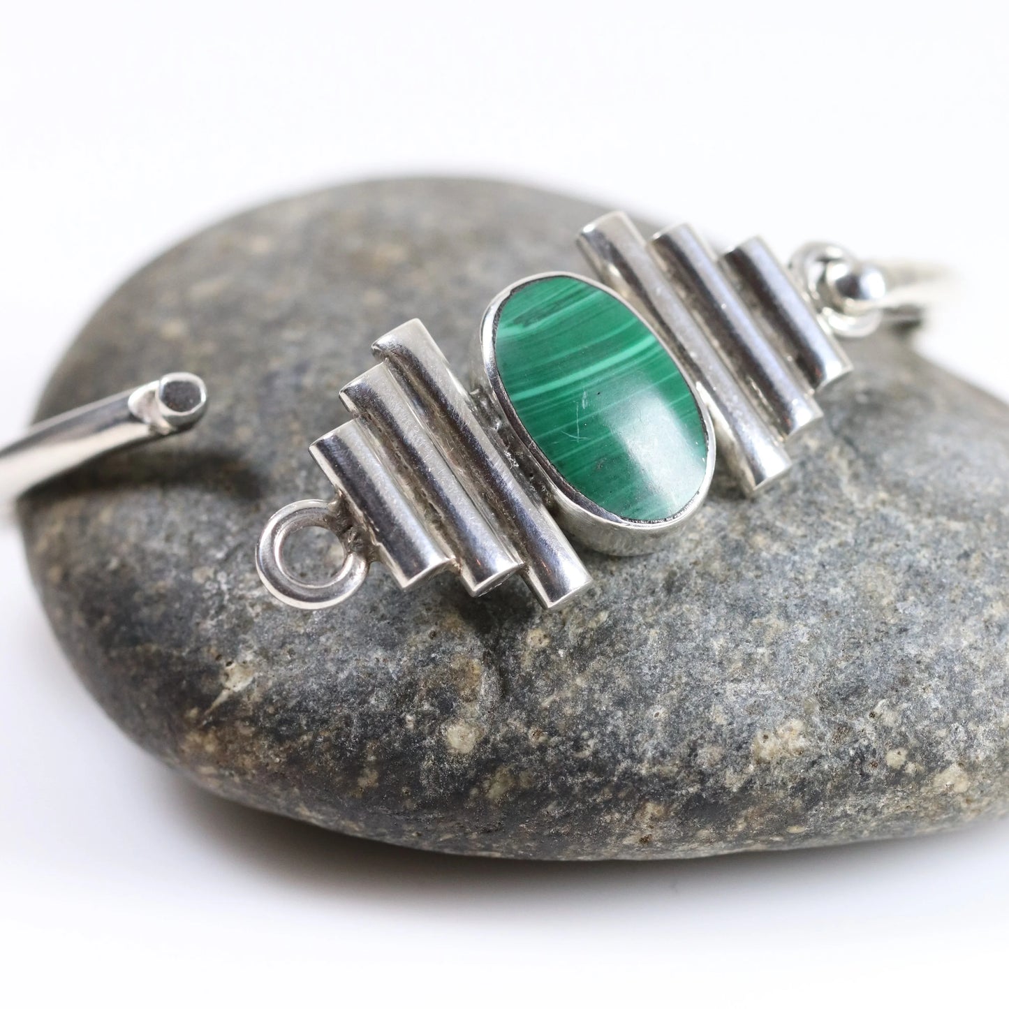 SOLD OUT: Vintage Taxco Silver Mexican Jewelry | Malachite Modernist Bracelet - Carmel Fine Silver Jewelry