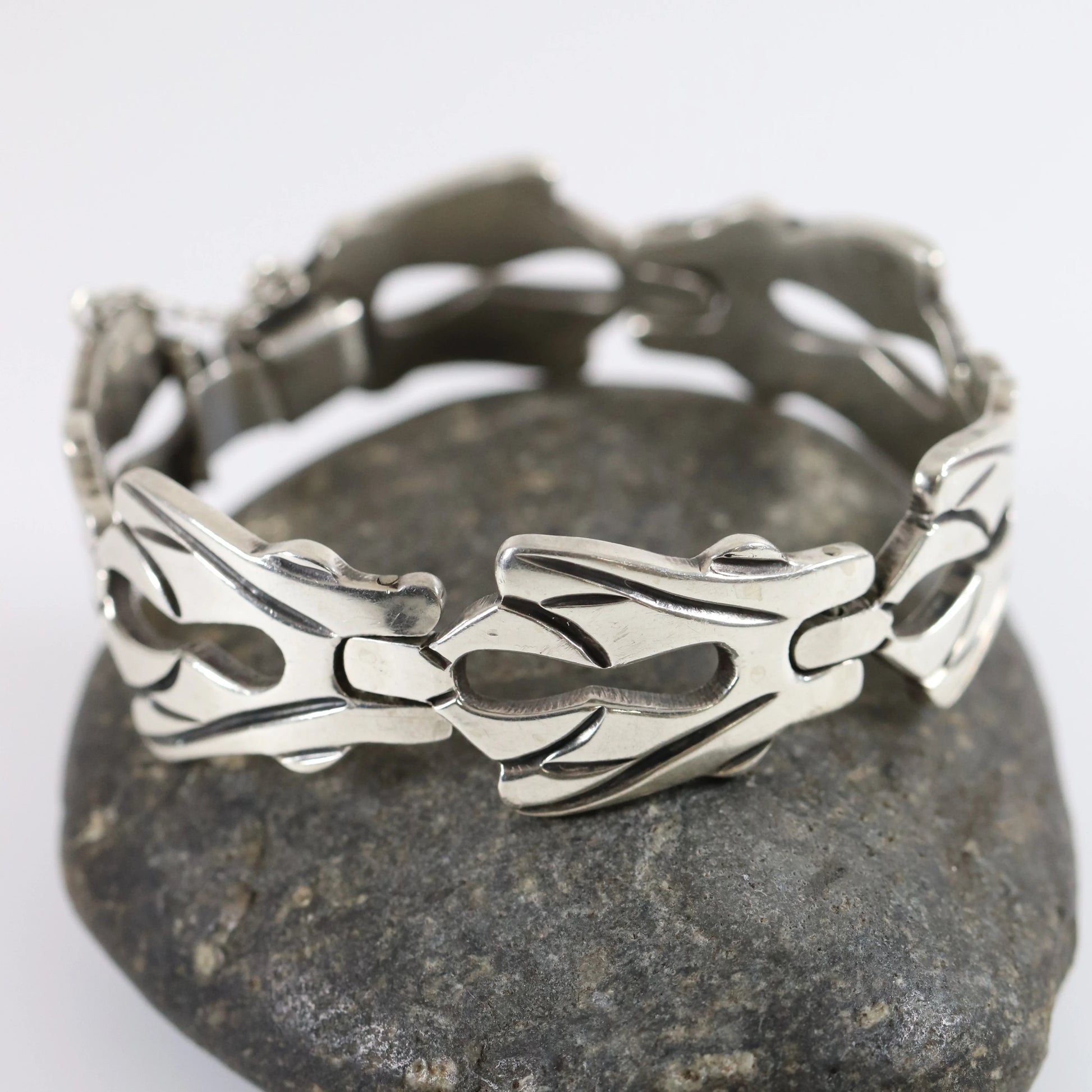 SOLD OUT: Vintage Taxco Silver Mexican Jewelry | Solid Mid-Century Panel Bracelet - Carmel Fine Silver Jewelry