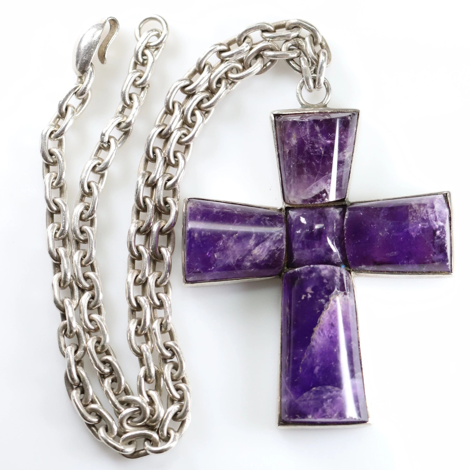 SOLD OUT: Vintage Taxco William Spratling Jewelry | Amethyst Cross with Handcrafted Chain - Carmel Fine Silver Jewelry