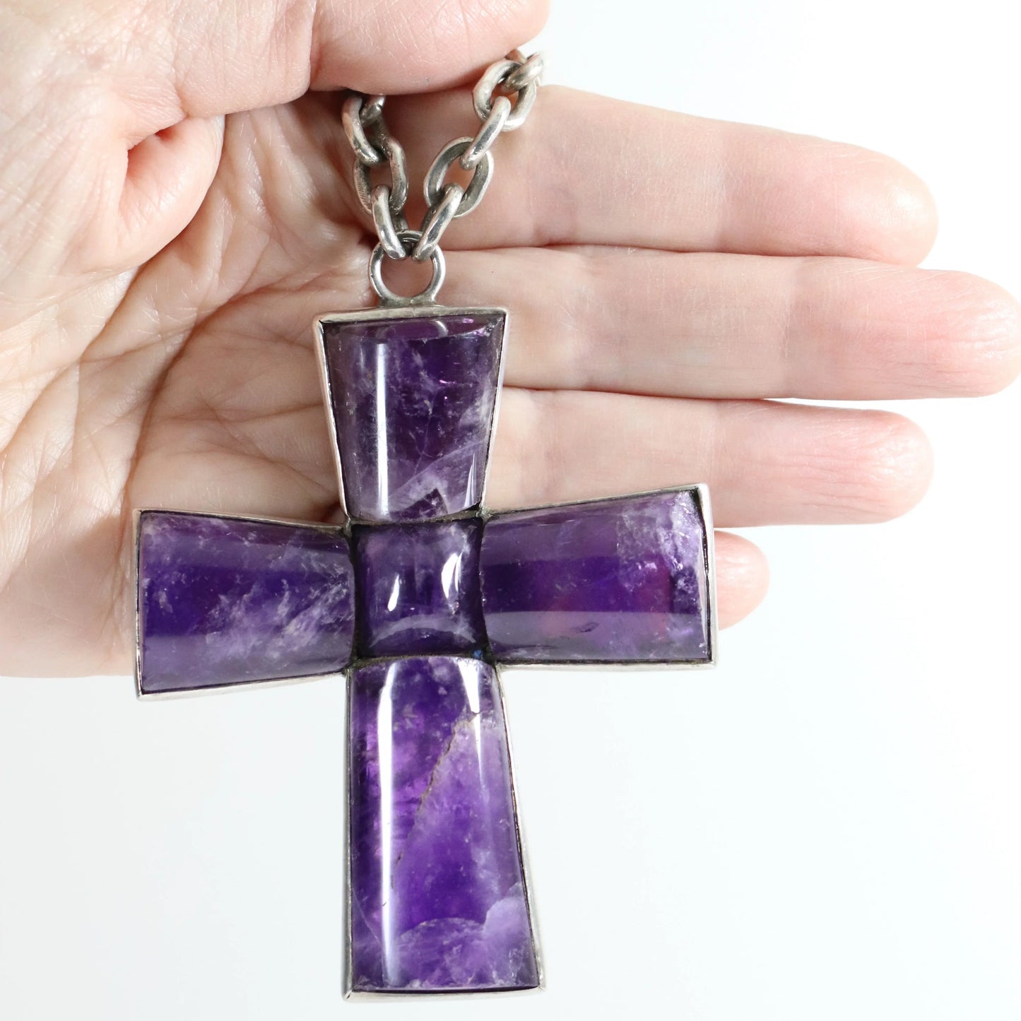 SOLD OUT: Vintage Taxco William Spratling Jewelry | Amethyst Cross with Handcrafted Chain - Carmel Fine Silver Jewelry