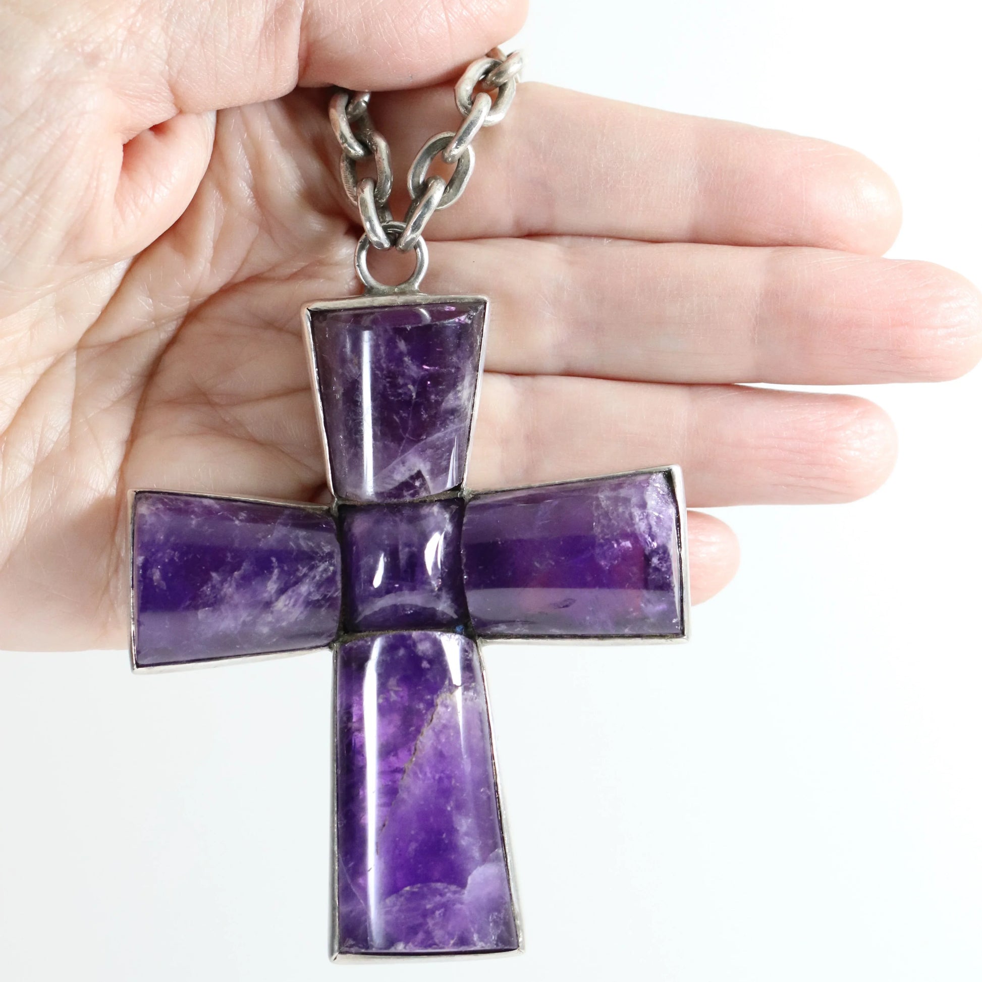 SOLD OUT: Vintage Taxco William Spratling Jewelry | Amethyst Cross with Handcrafted Chain - Carmel Fine Silver Jewelry