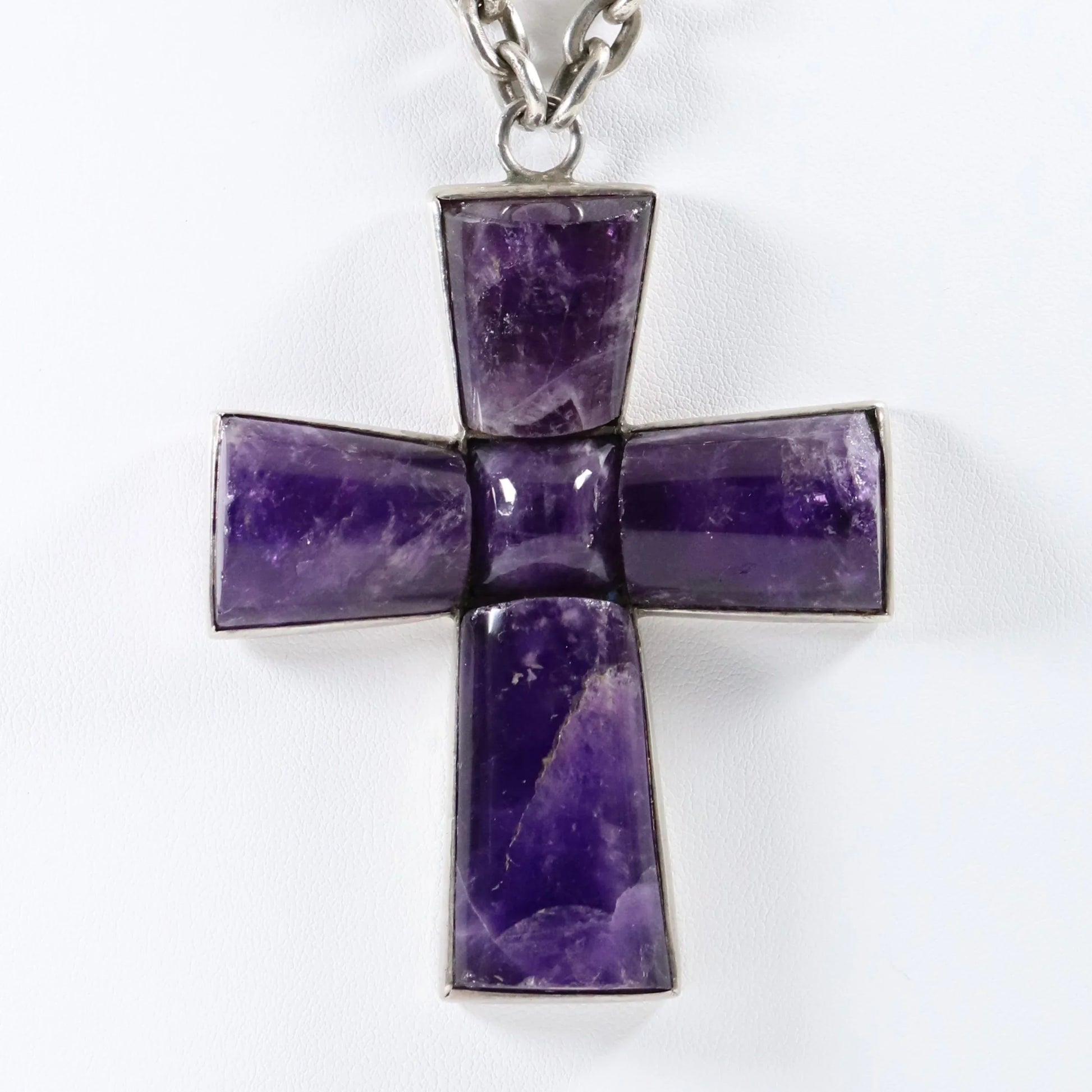 SOLD OUT: Vintage Taxco William Spratling Jewelry | Amethyst Cross with Handcrafted Chain - Carmel Fine Silver Jewelry