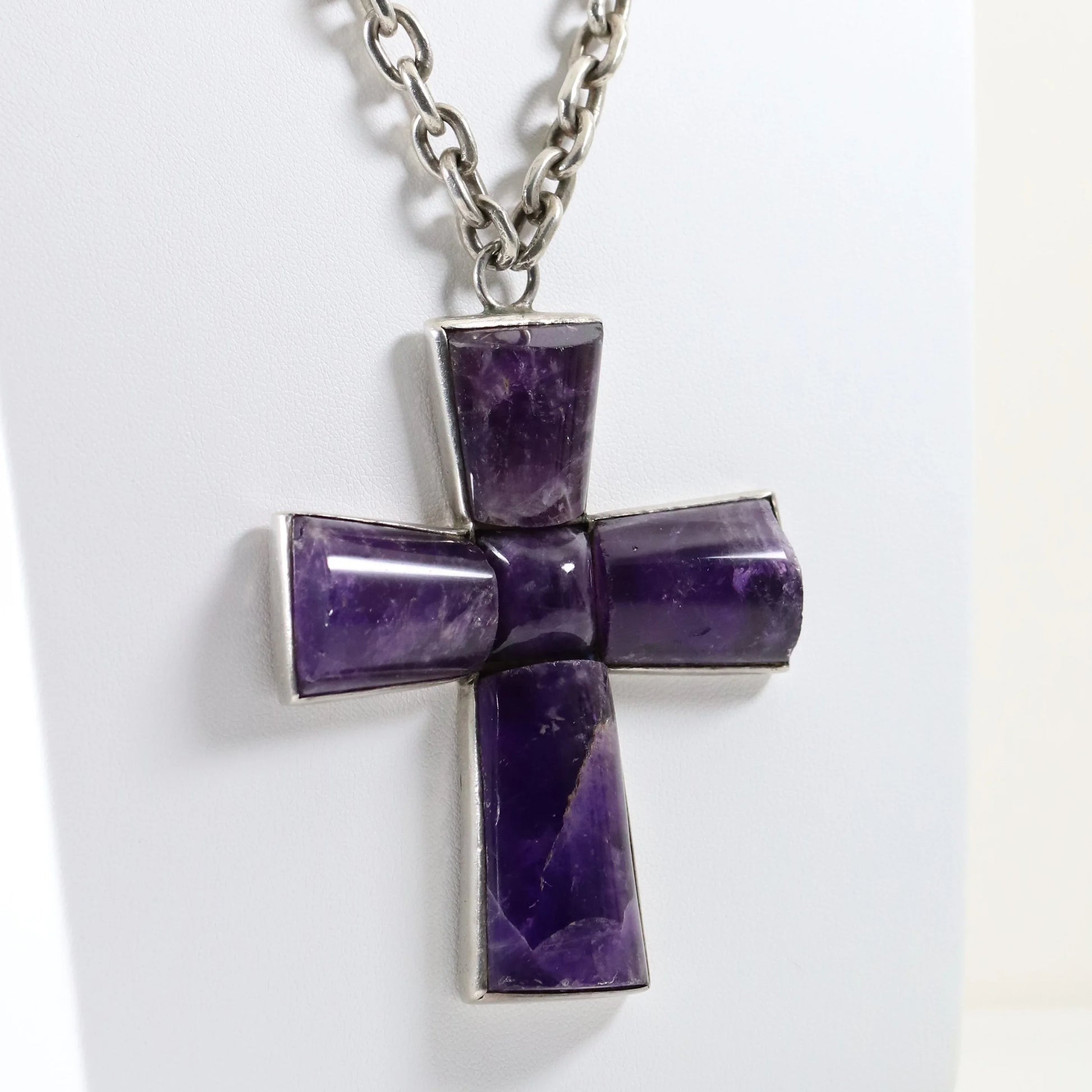 SOLD OUT: Vintage Taxco William Spratling Jewelry | Amethyst Cross with Handcrafted Chain - Carmel Fine Silver Jewelry