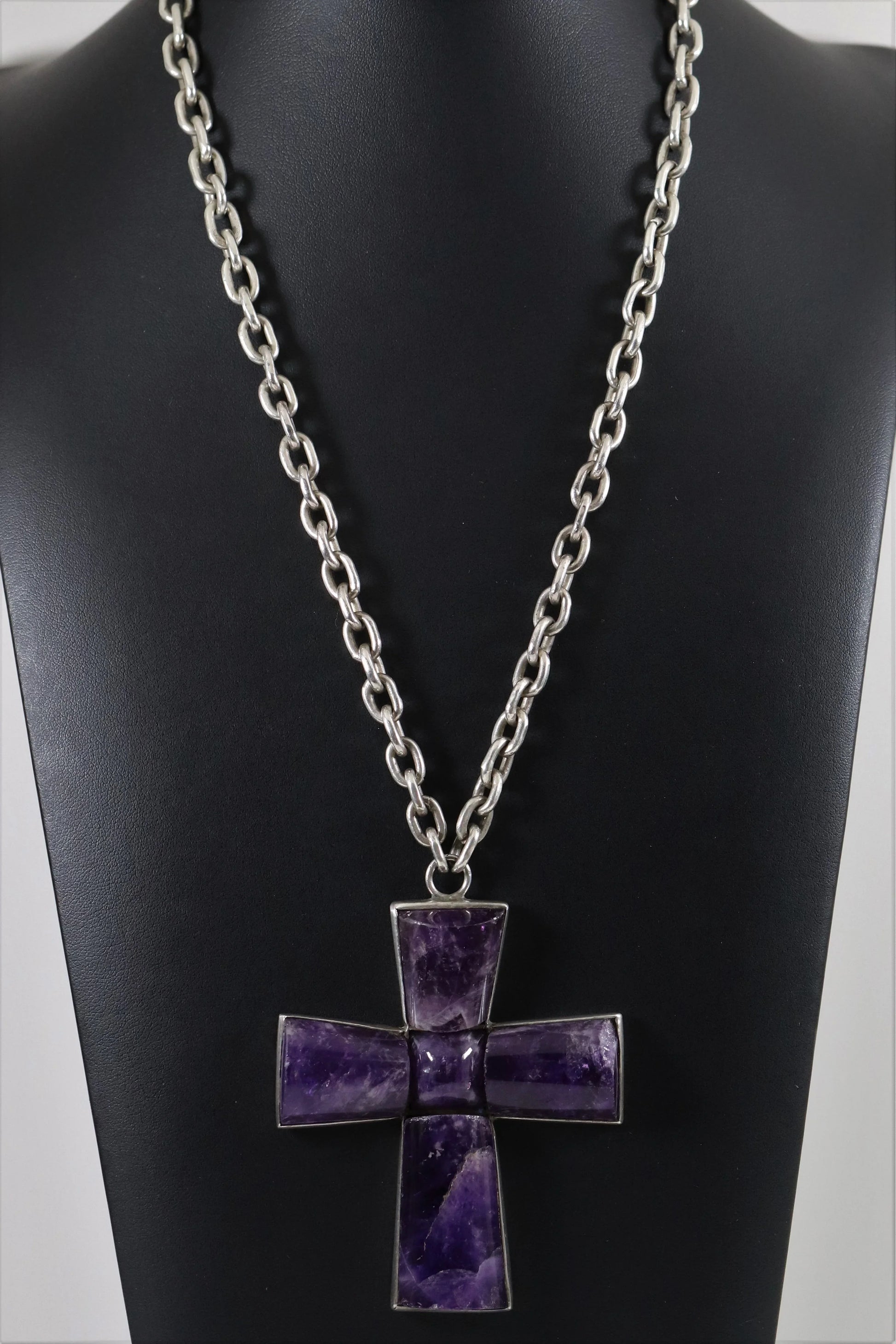 SOLD OUT: Vintage Taxco William Spratling Jewelry | Amethyst Cross with Handcrafted Chain - Carmel Fine Silver Jewelry