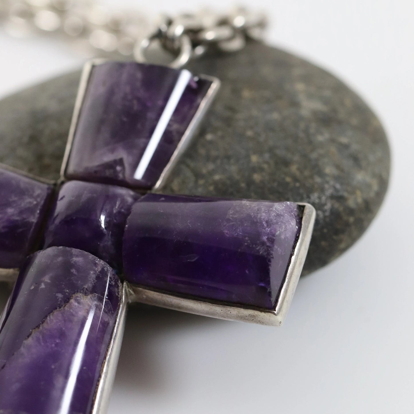 SOLD OUT: Vintage Taxco William Spratling Jewelry | Amethyst Cross with Handcrafted Chain - Carmel Fine Silver Jewelry