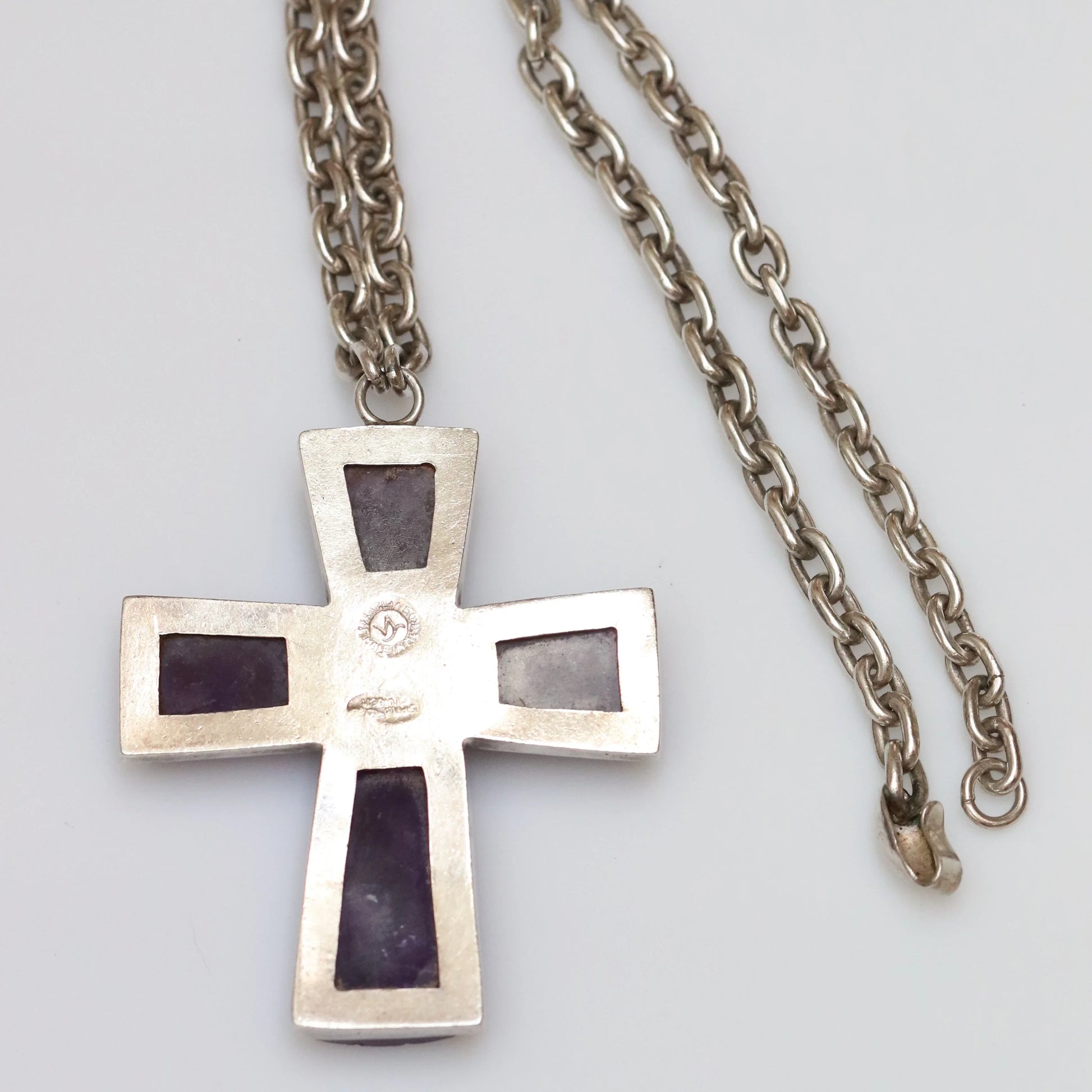 SOLD OUT: Vintage Taxco William Spratling Jewelry | Amethyst Cross with Handcrafted Chain - Carmel Fine Silver Jewelry