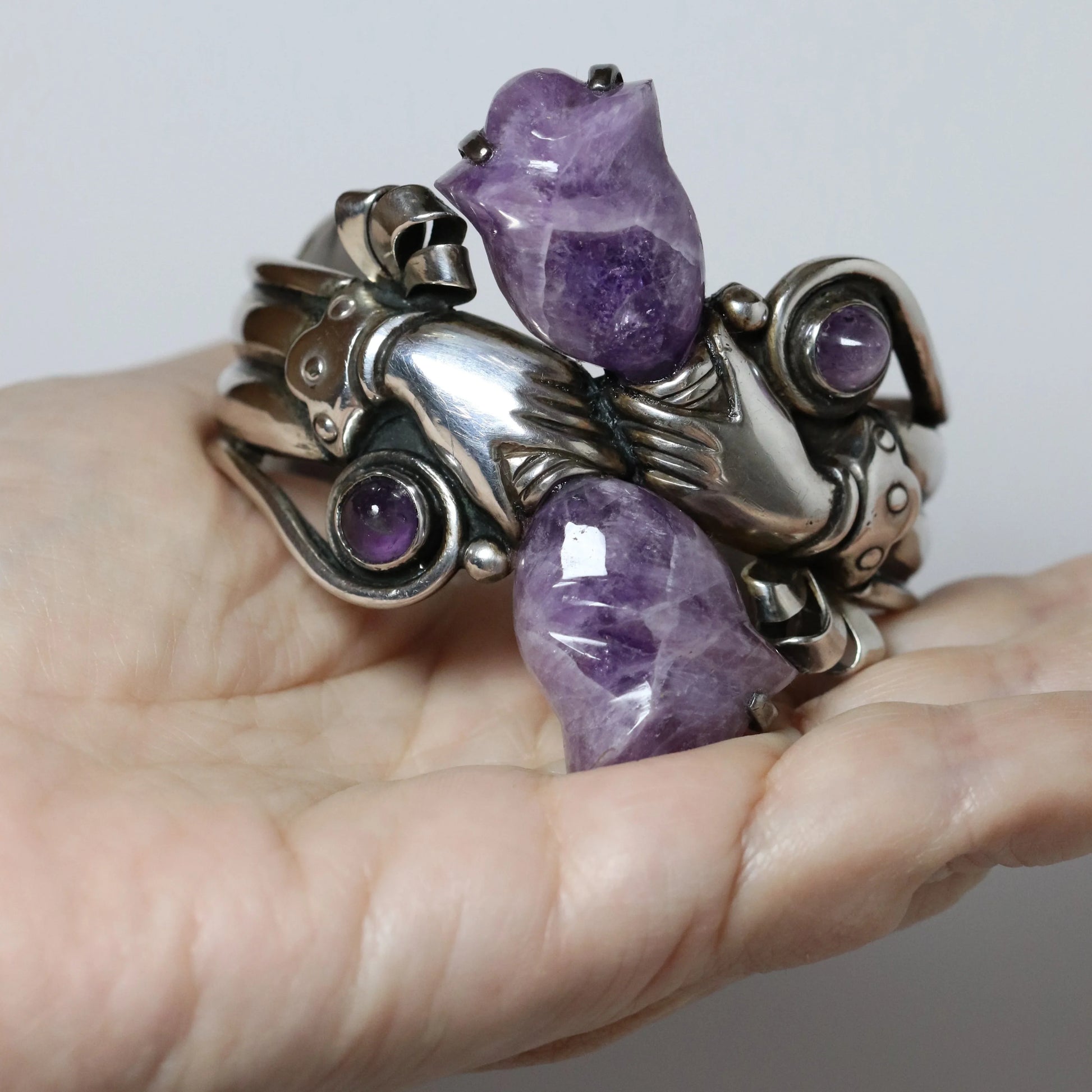 SOLD OUT: Vintage William Spratling Jewelry | Amethyst Hand Bracelet Taxco Mexico - Carmel Fine Silver Jewelry