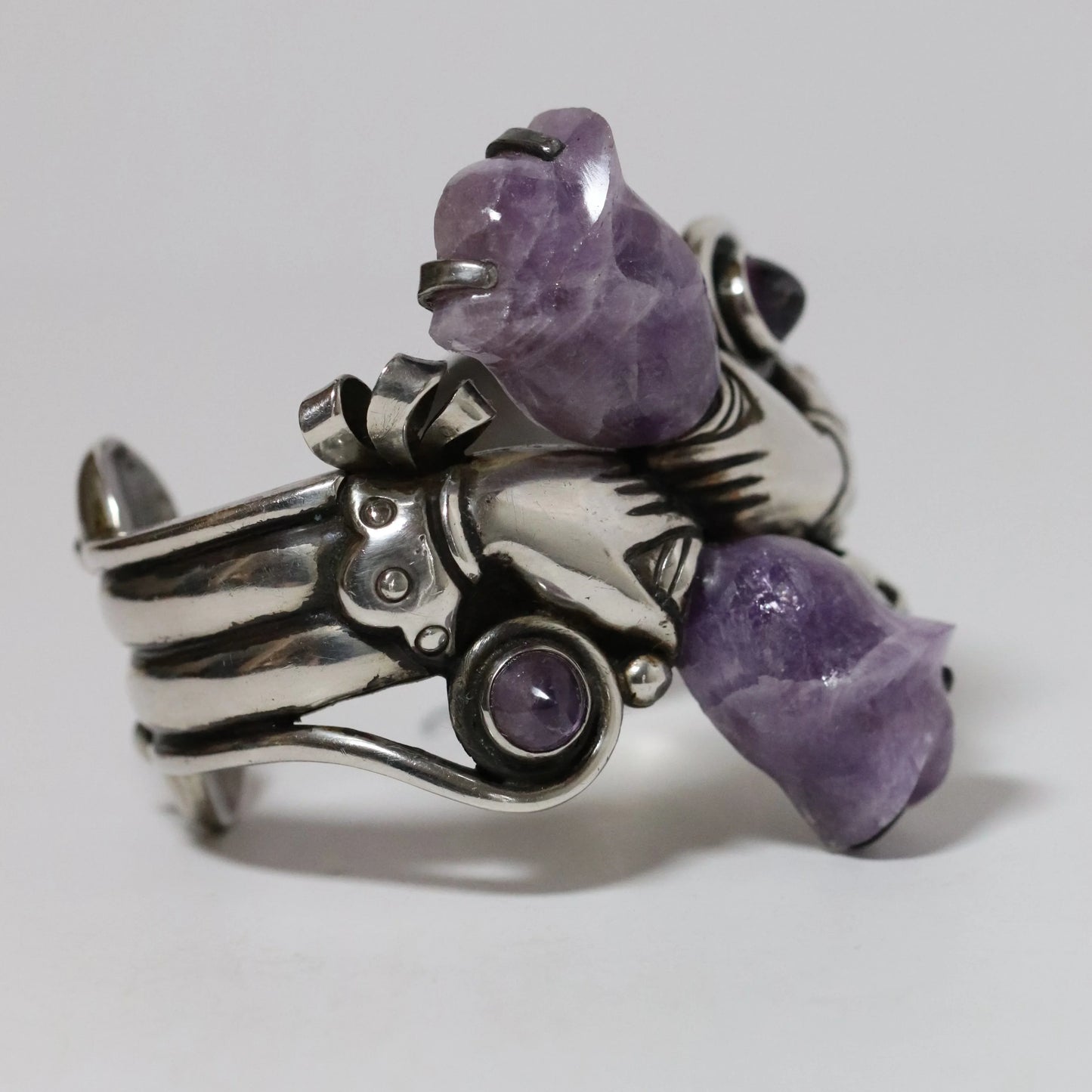 SOLD OUT: Vintage William Spratling Jewelry | Amethyst Hand Bracelet Taxco Mexico - Carmel Fine Silver Jewelry