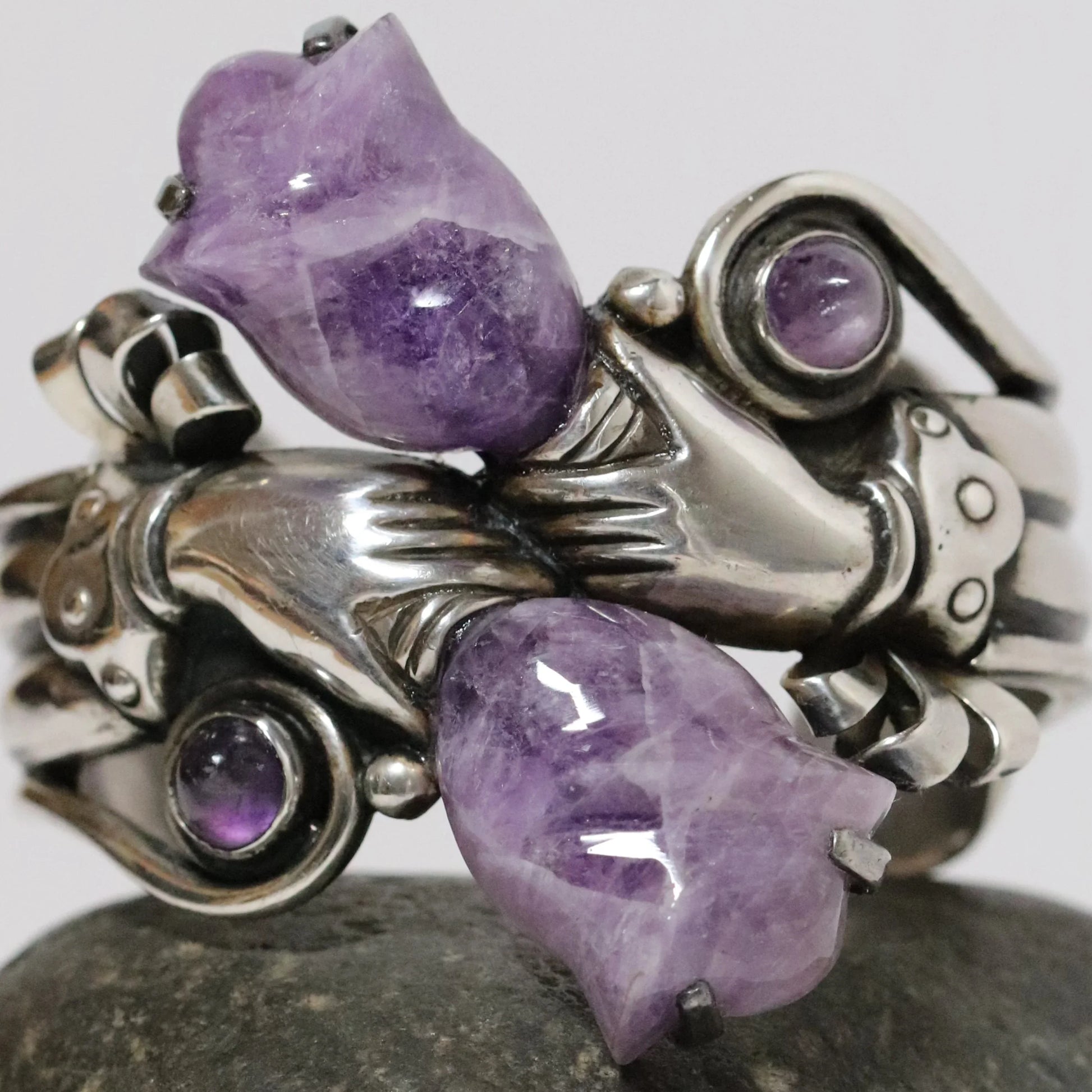 SOLD OUT: Vintage William Spratling Jewelry | Amethyst Hand Bracelet Taxco Mexico - Carmel Fine Silver Jewelry