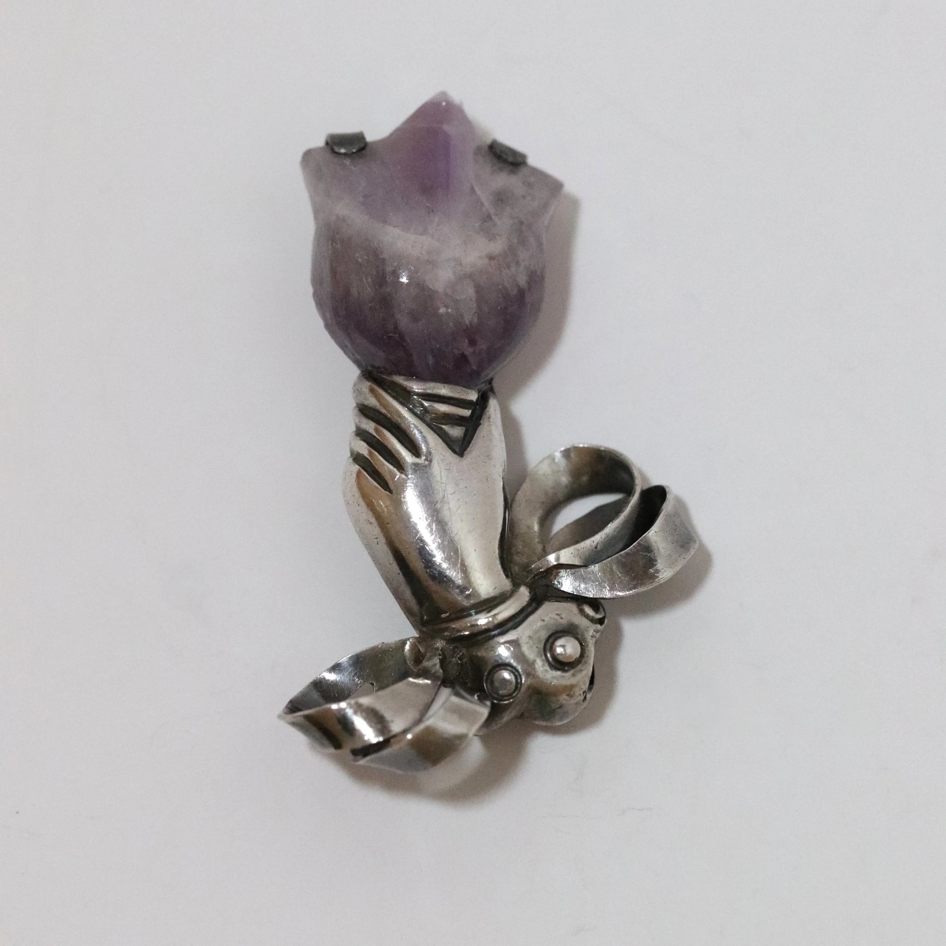 SOLD OUT: Vintage William Spratling Jewelry | Amethyst Hand Brooch Taxco Mexico - Carmel Fine Silver Jewelry