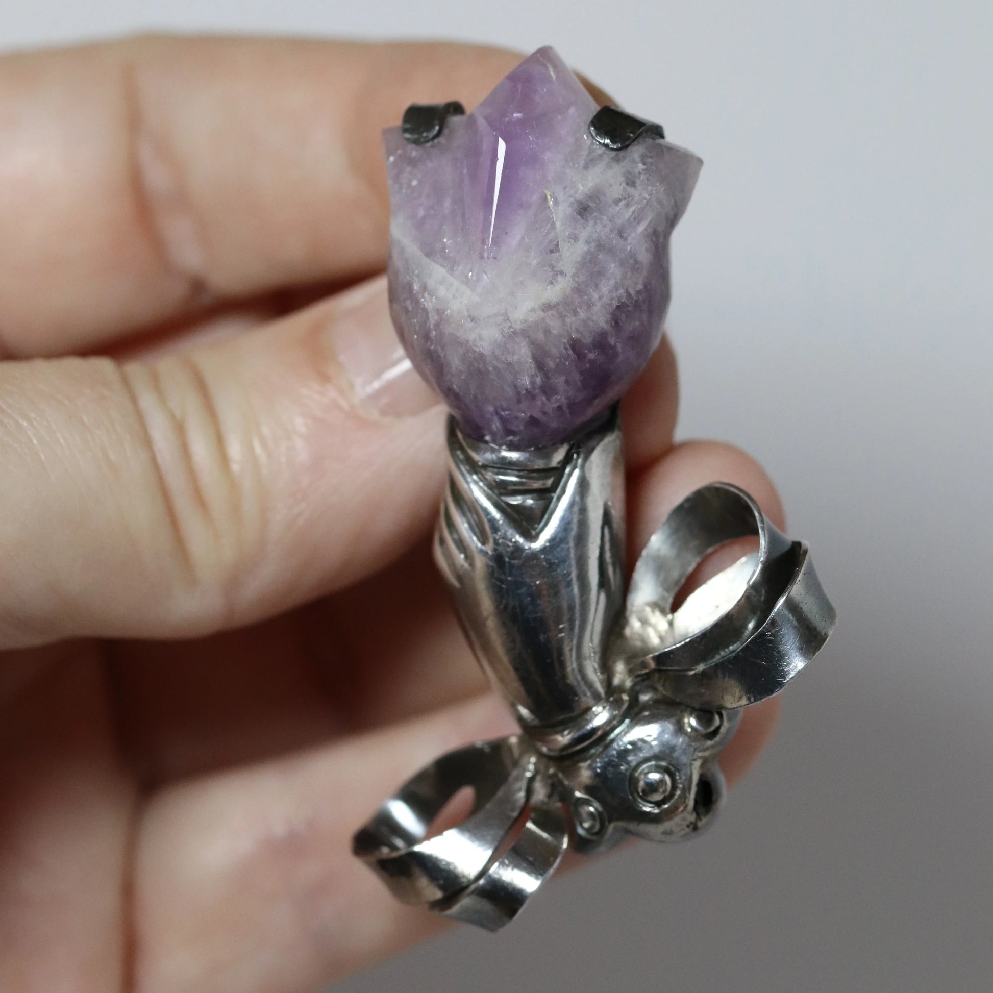 SOLD OUT: Vintage William Spratling Jewelry | Amethyst Hand Brooch Taxco Mexico - Carmel Fine Silver Jewelry