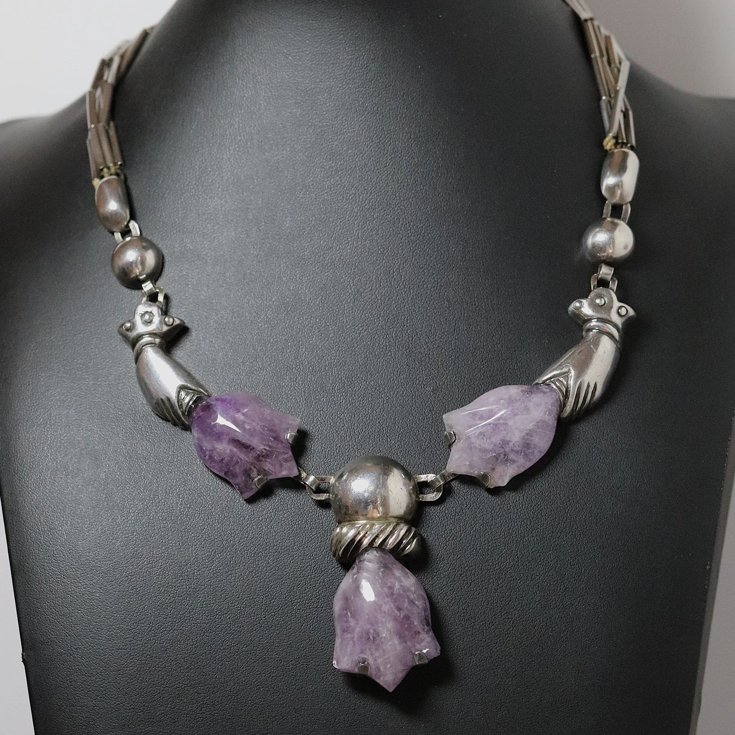 SOLD OUT: Vintage William Spratling Jewelry | Floral Amethyst Hand Necklace Mexico - Carmel Fine Silver Jewelry