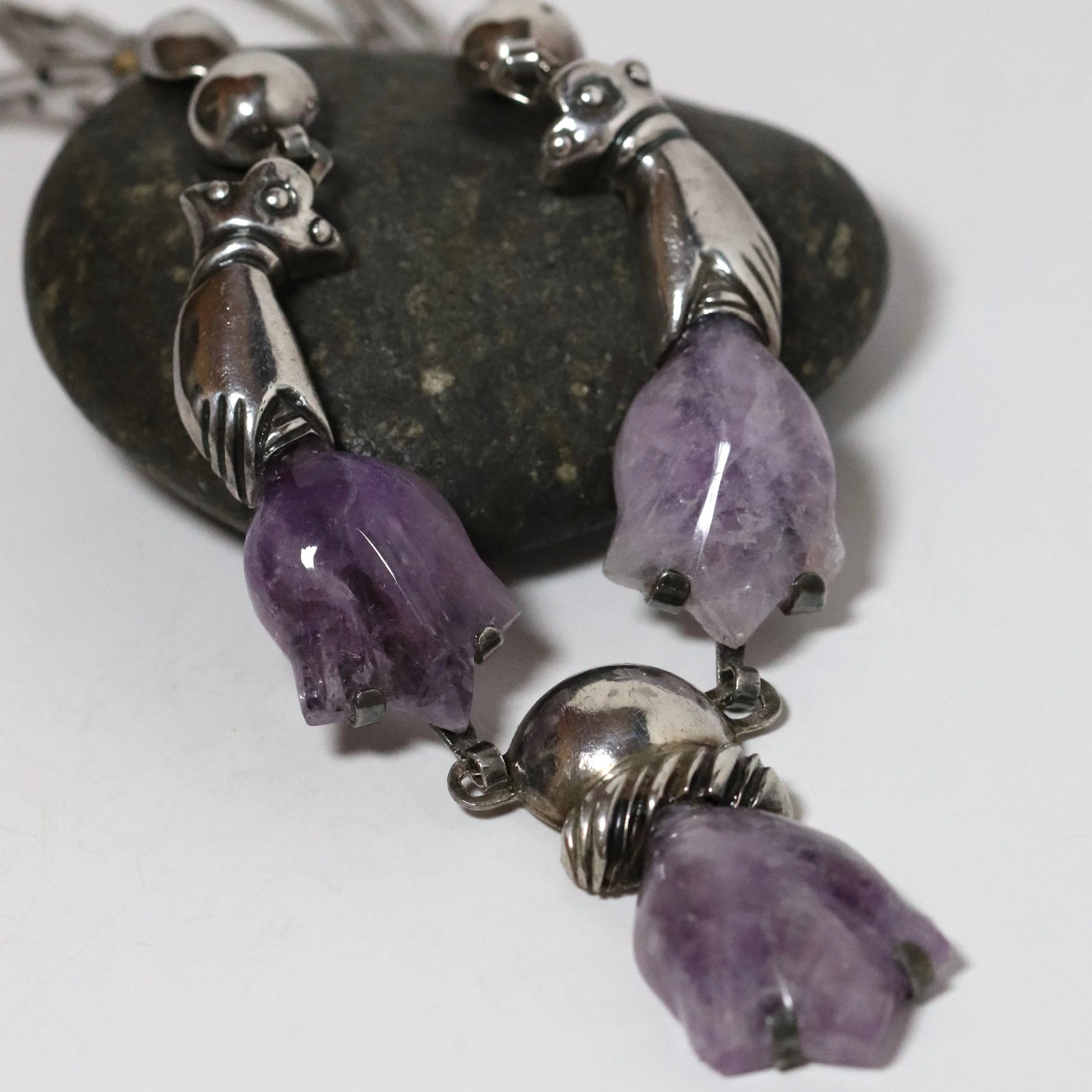 SOLD OUT: Vintage William Spratling Jewelry | Floral Amethyst Hand Necklace Mexico - Carmel Fine Silver Jewelry