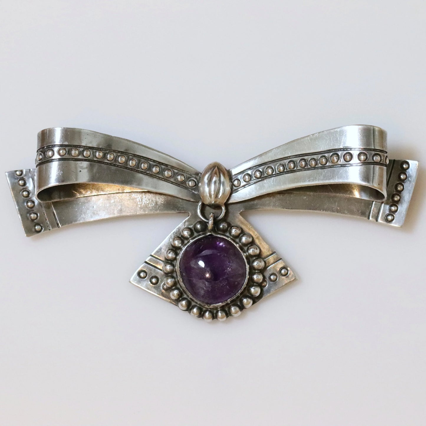 SOLD OUT: Vintage William Spratling Jewelry | Large Amethyst Bow Brooch Mexico - Carmel Fine Silver Jewelry