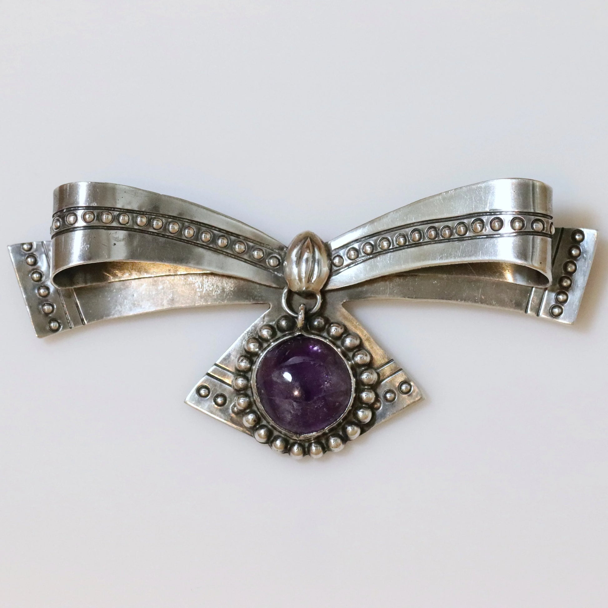 SOLD OUT: Vintage William Spratling Jewelry | Large Amethyst Bow Brooch Mexico - Carmel Fine Silver Jewelry